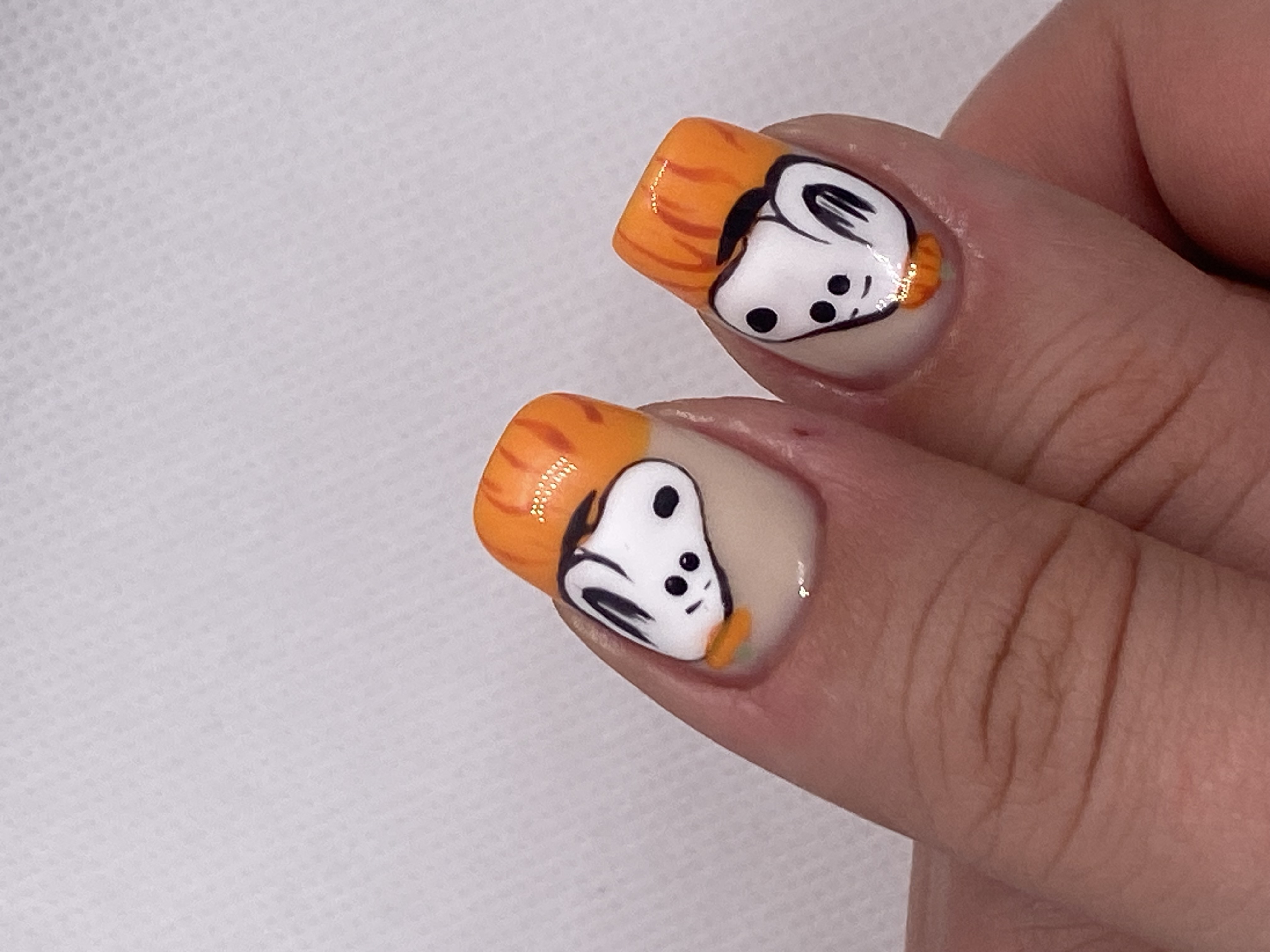 оригинальный, дизайн, Маникюр, оранжевый, морда собаки, комбинированный
