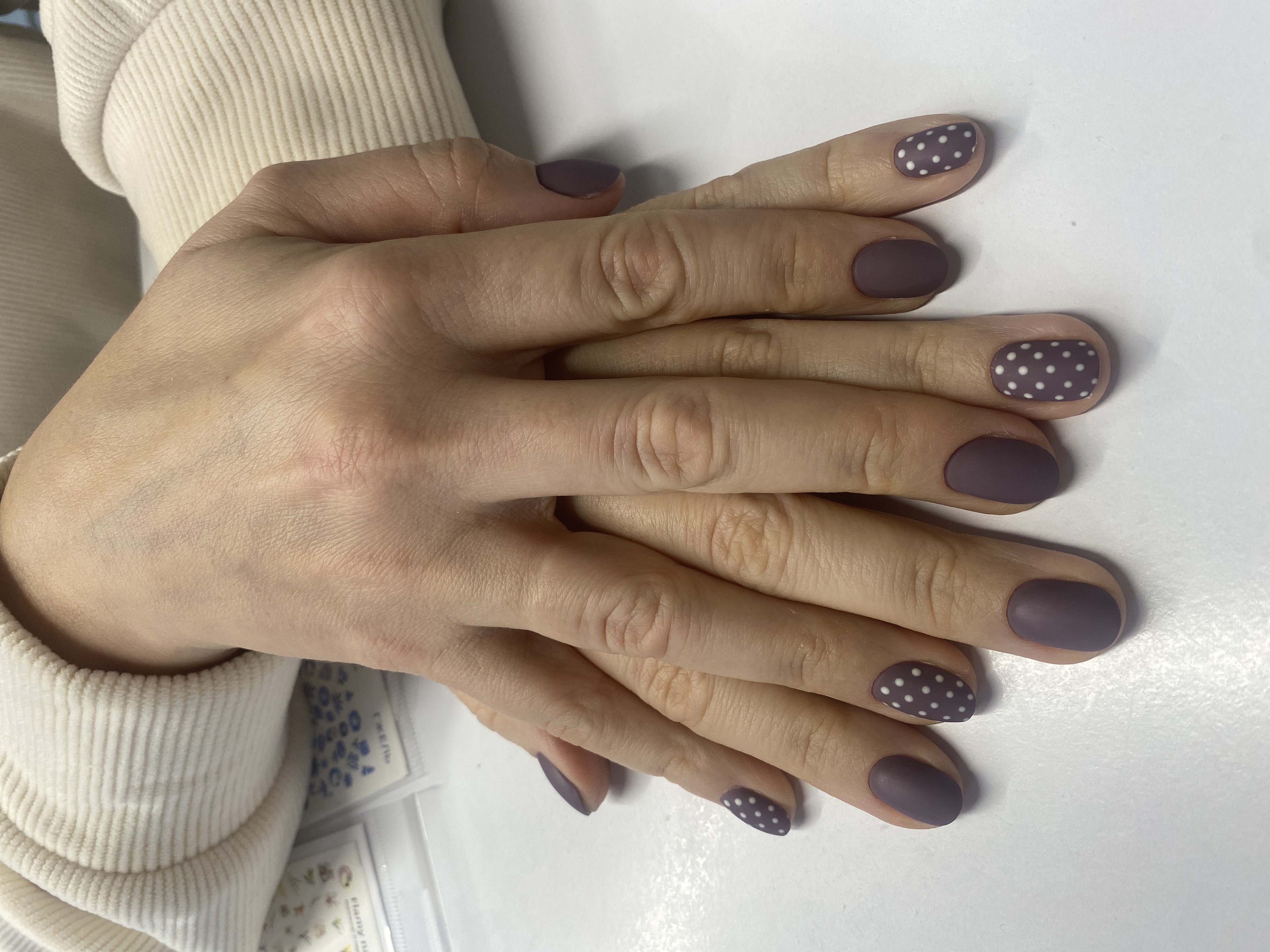 фиолетовый, комбинированный, Маникюр, горошек, дизайн, оригинальный, разная длинна