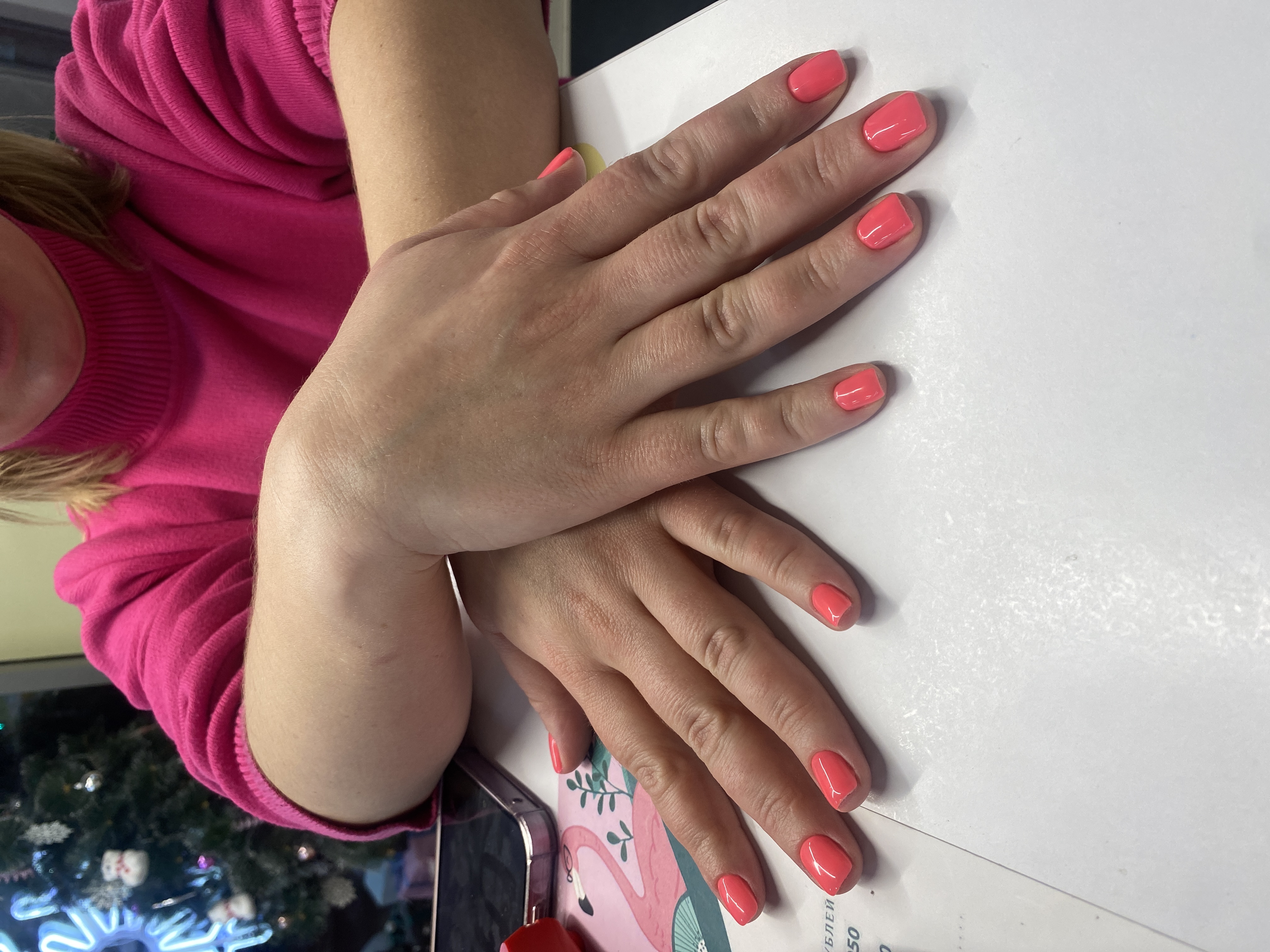 Маникюр, однотон, на каждый день, коралловый