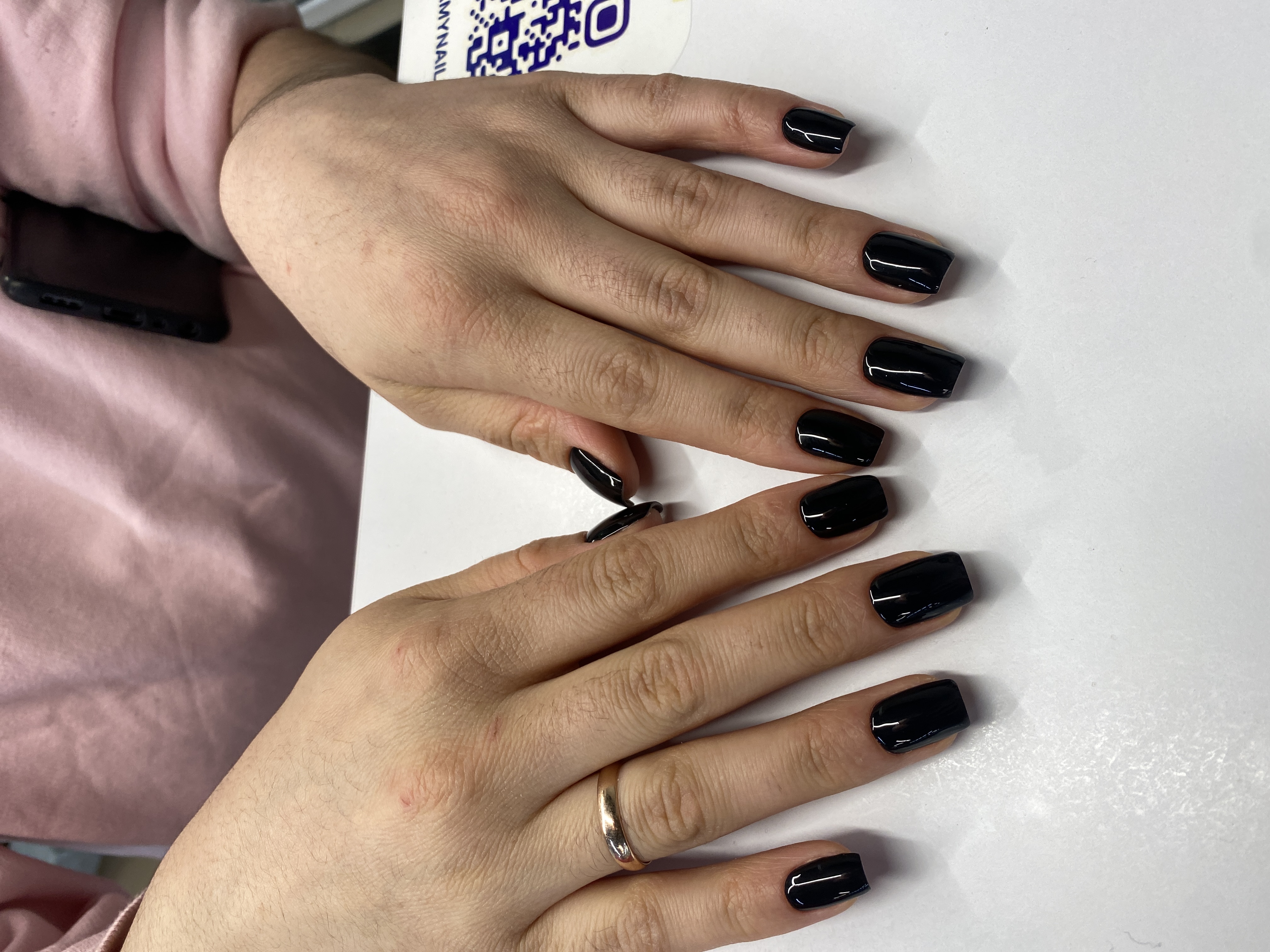 Маникюр, однотон, черный, на каждый день