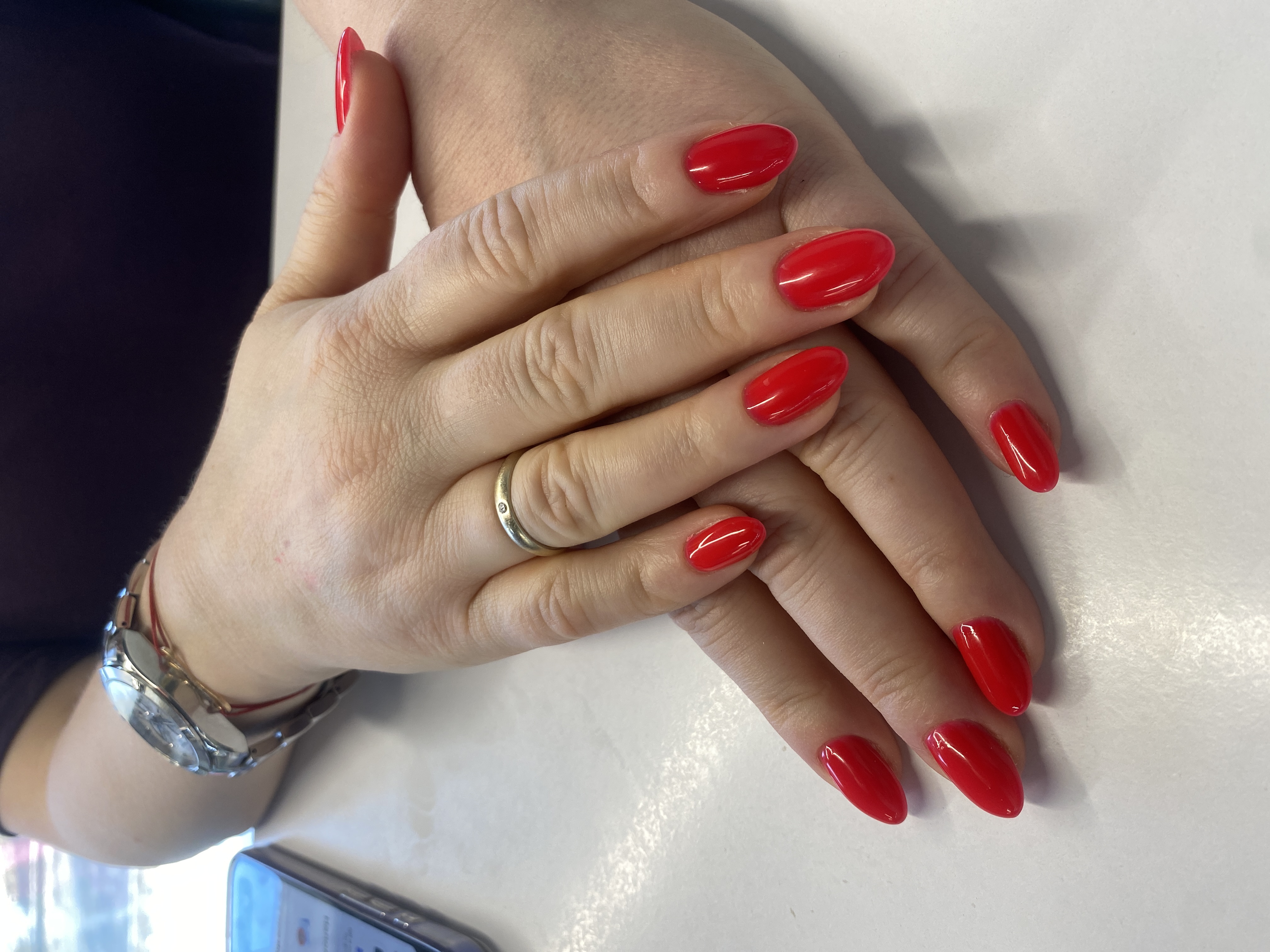 Маникюр, однотон, красный, на каждый день