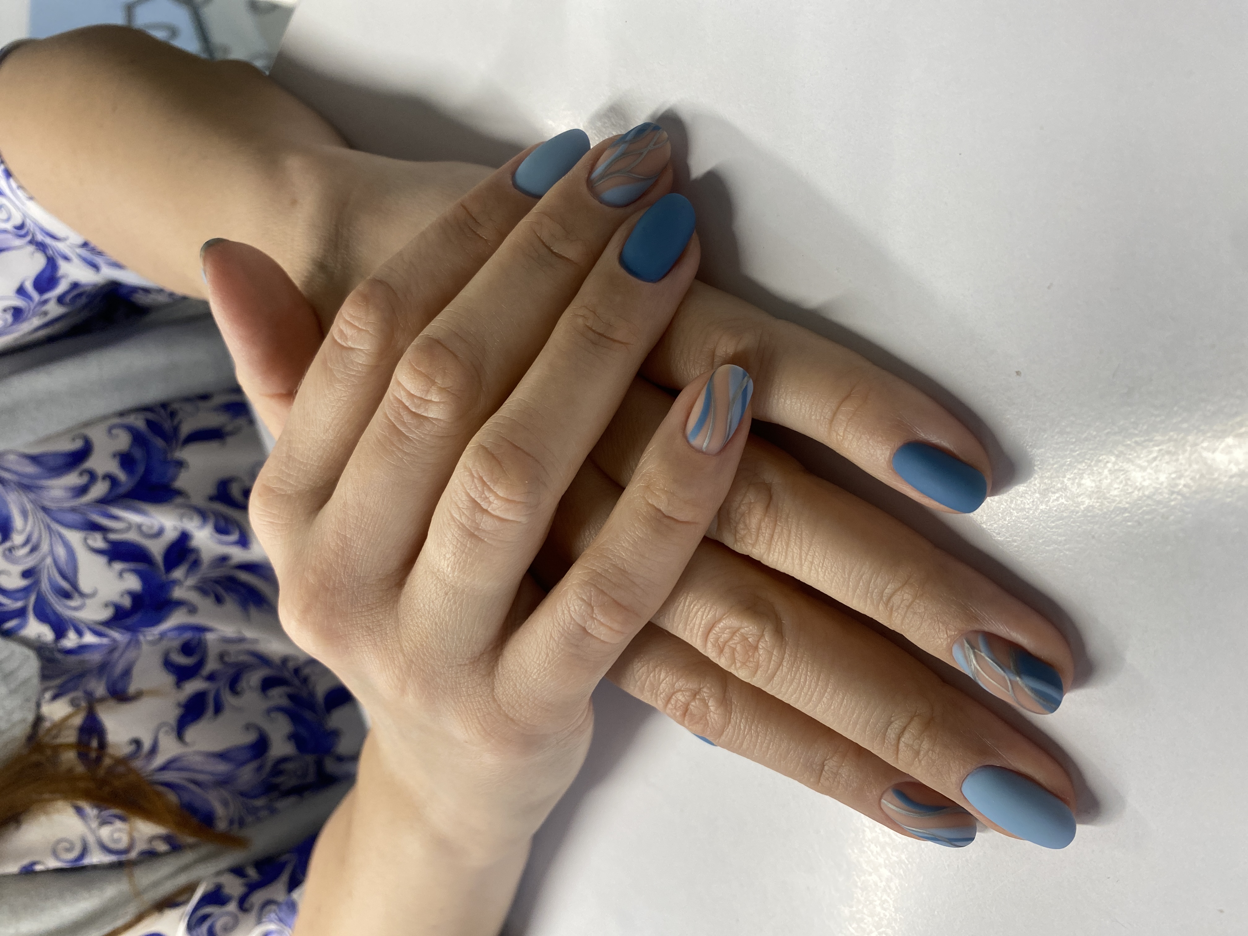 комбинированный, голубой, дизайн, Нежная абстракция, Маникюр, оригинальный, на каждый день