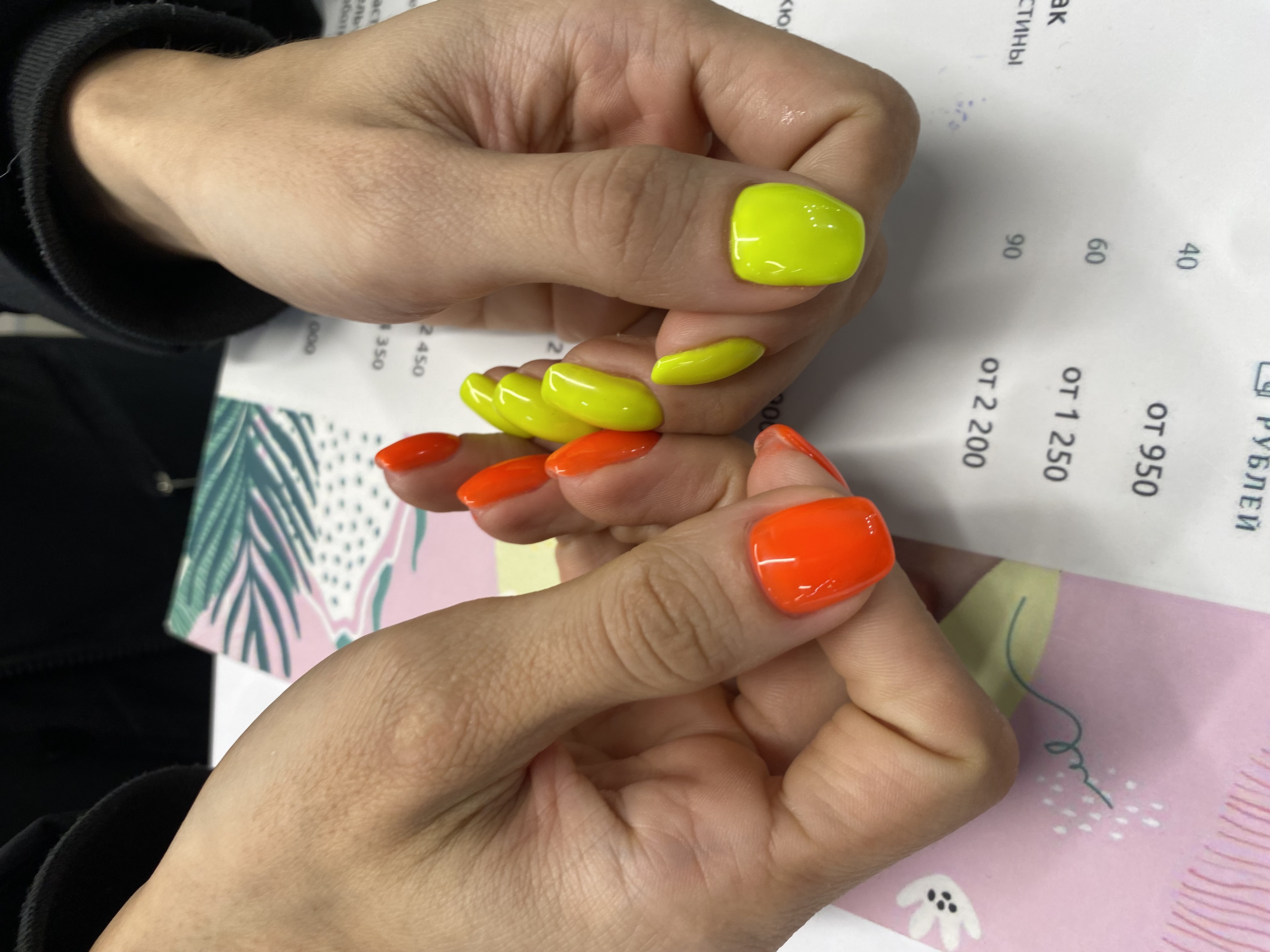 комбинированный, оригинальный, Маникюр, оранжевый, на каждый день