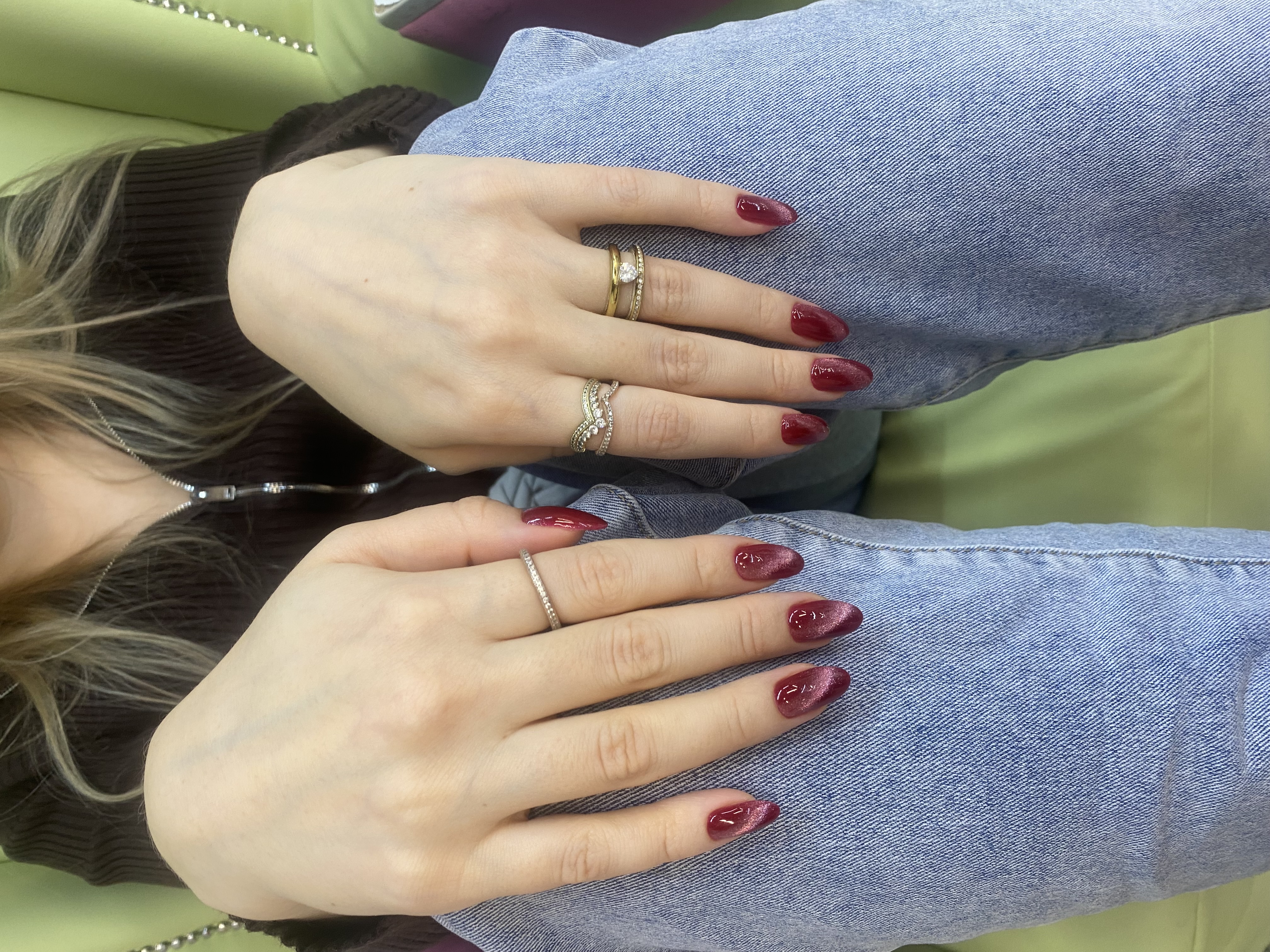 Маникюр, кошачий глаз, однотон, фиолетовый, на каждый день