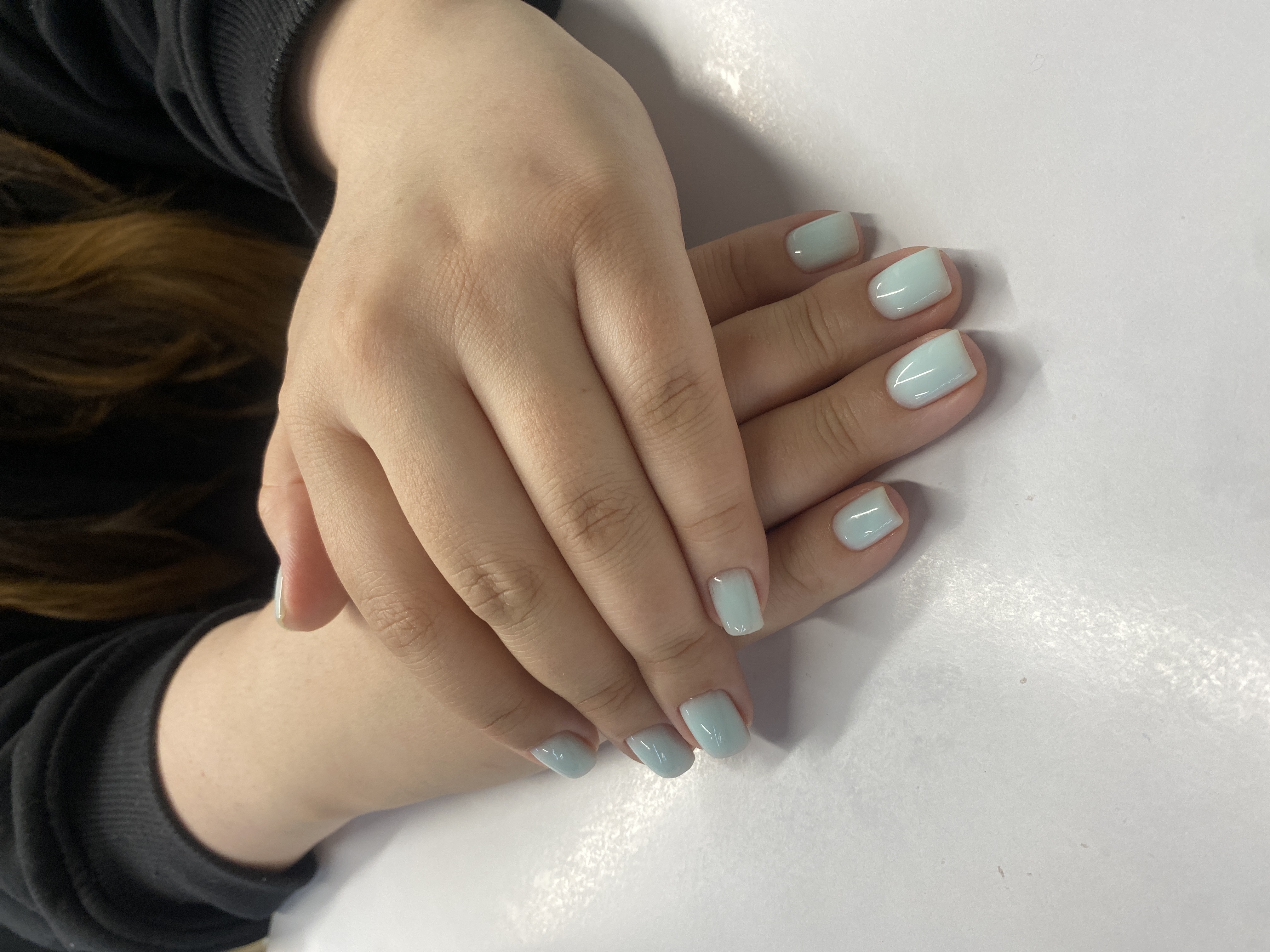 нюд, однотон, Маникюр, на каждый день, голубой