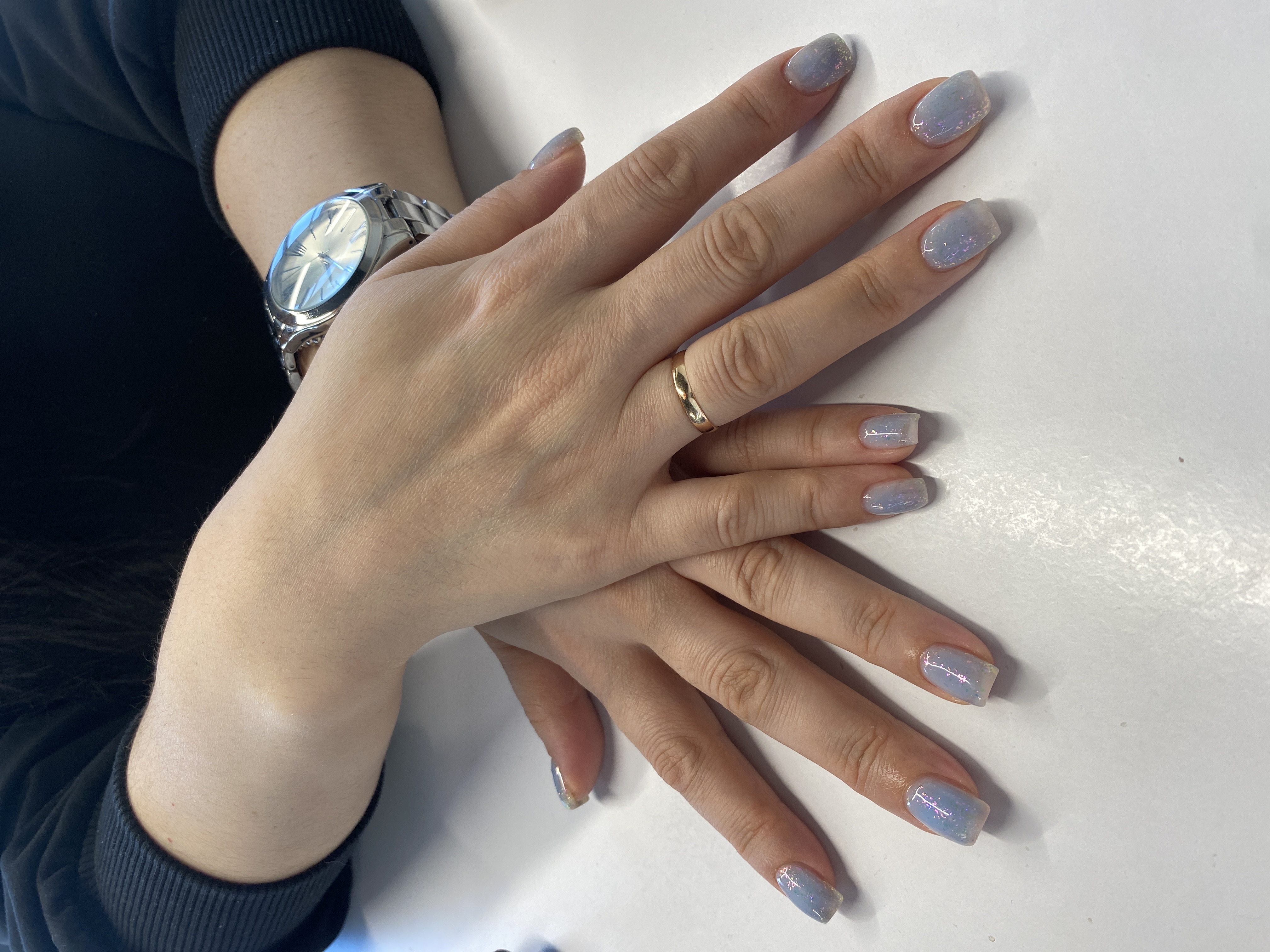 на каждый день, лак с блестками, Маникюр, однотон, голубой, нежный