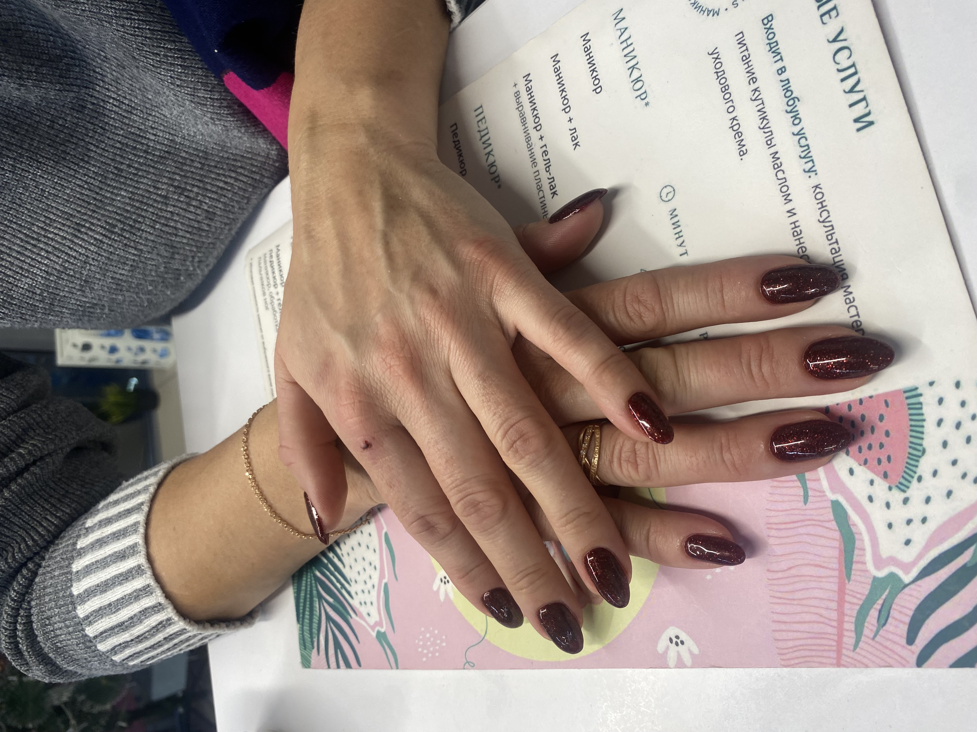 однотон, лак с блестками, Маникюр, на каждый день, винный