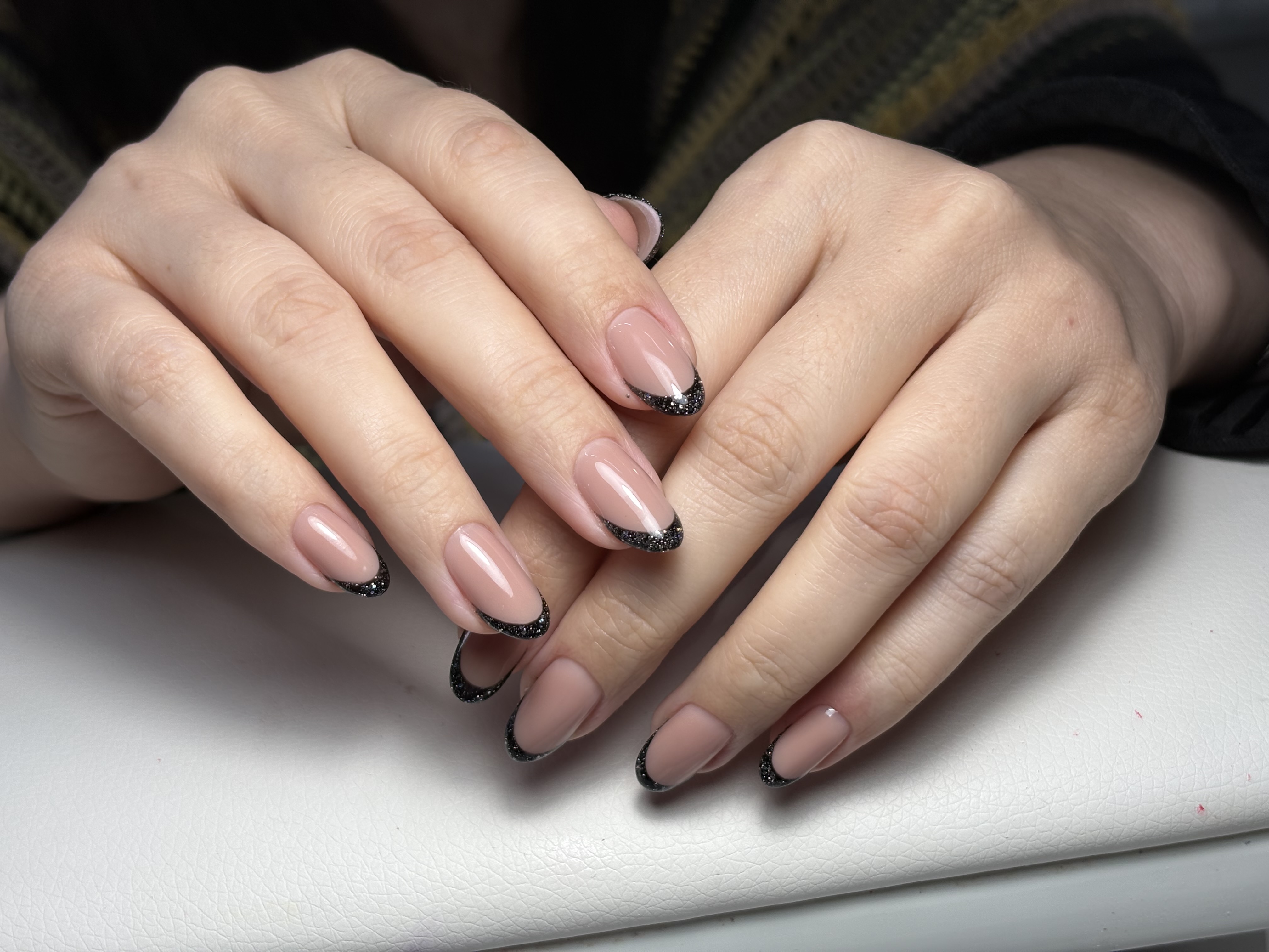 натуральный, Маникюр, блестки, френч, дизайн, оригинальный, на каждый день