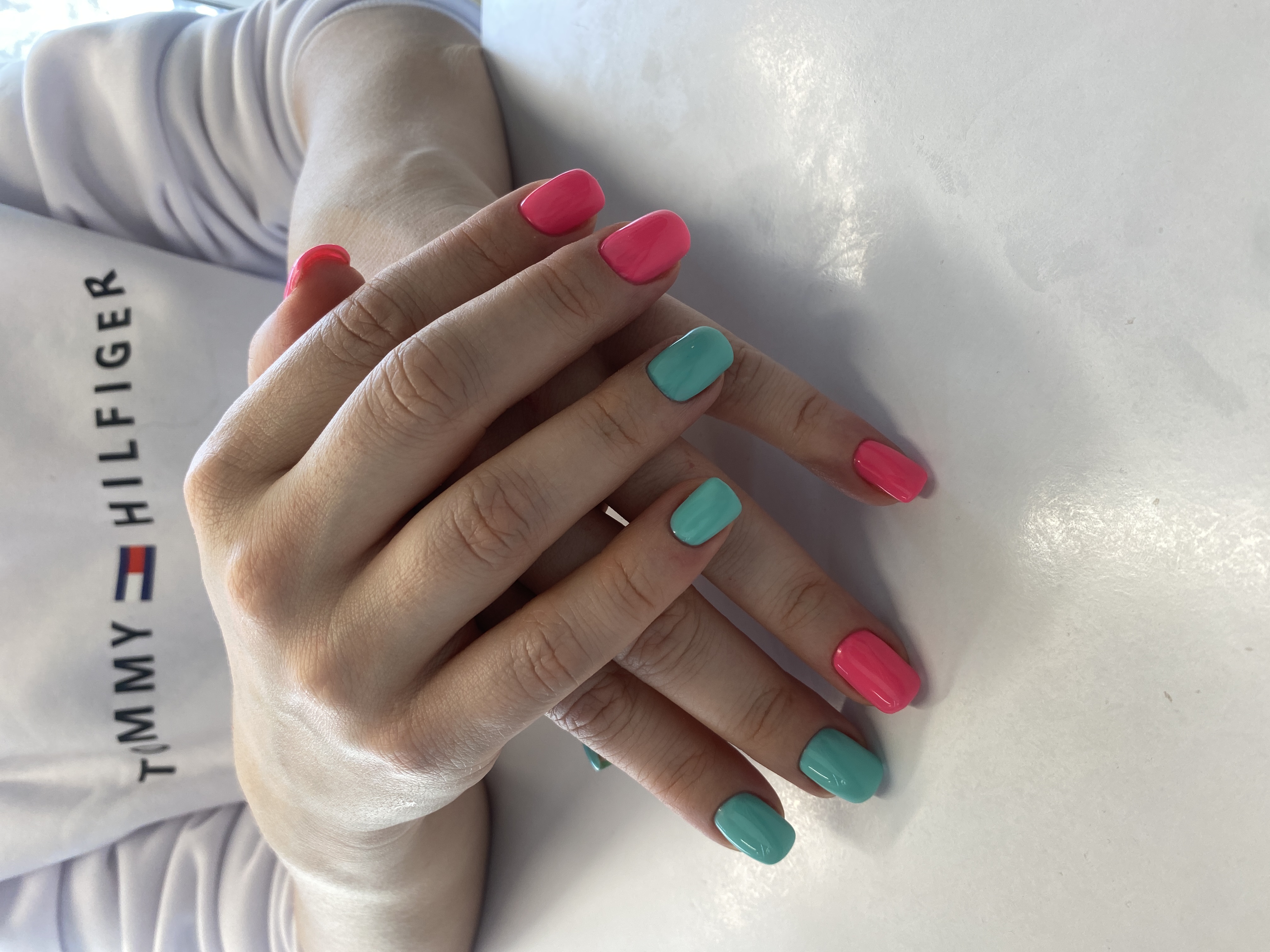 комбинированный, бирюзовый, Маникюр, на каждый день