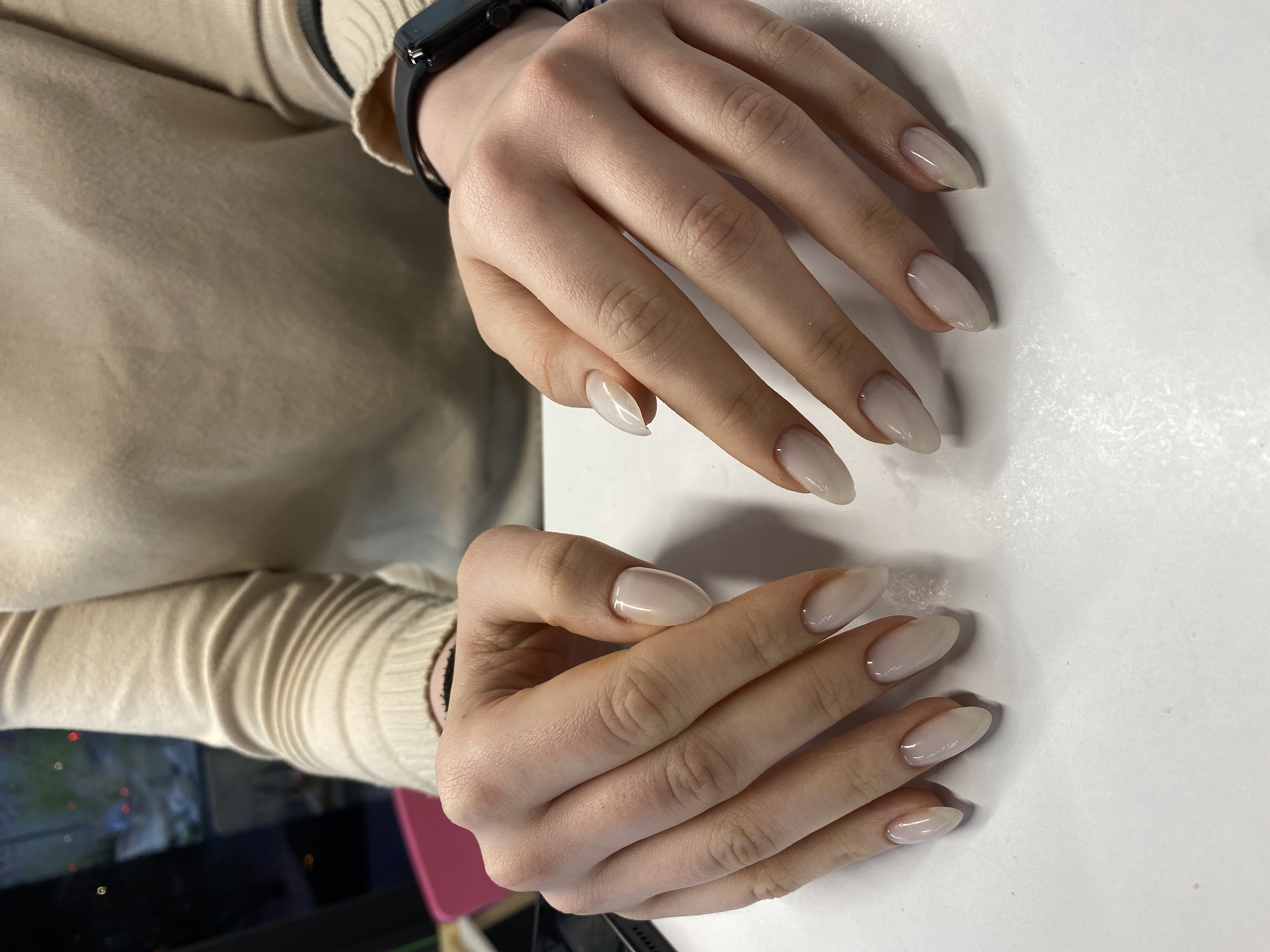 Маникюр, однотон, на каждый день, молочный, нюд