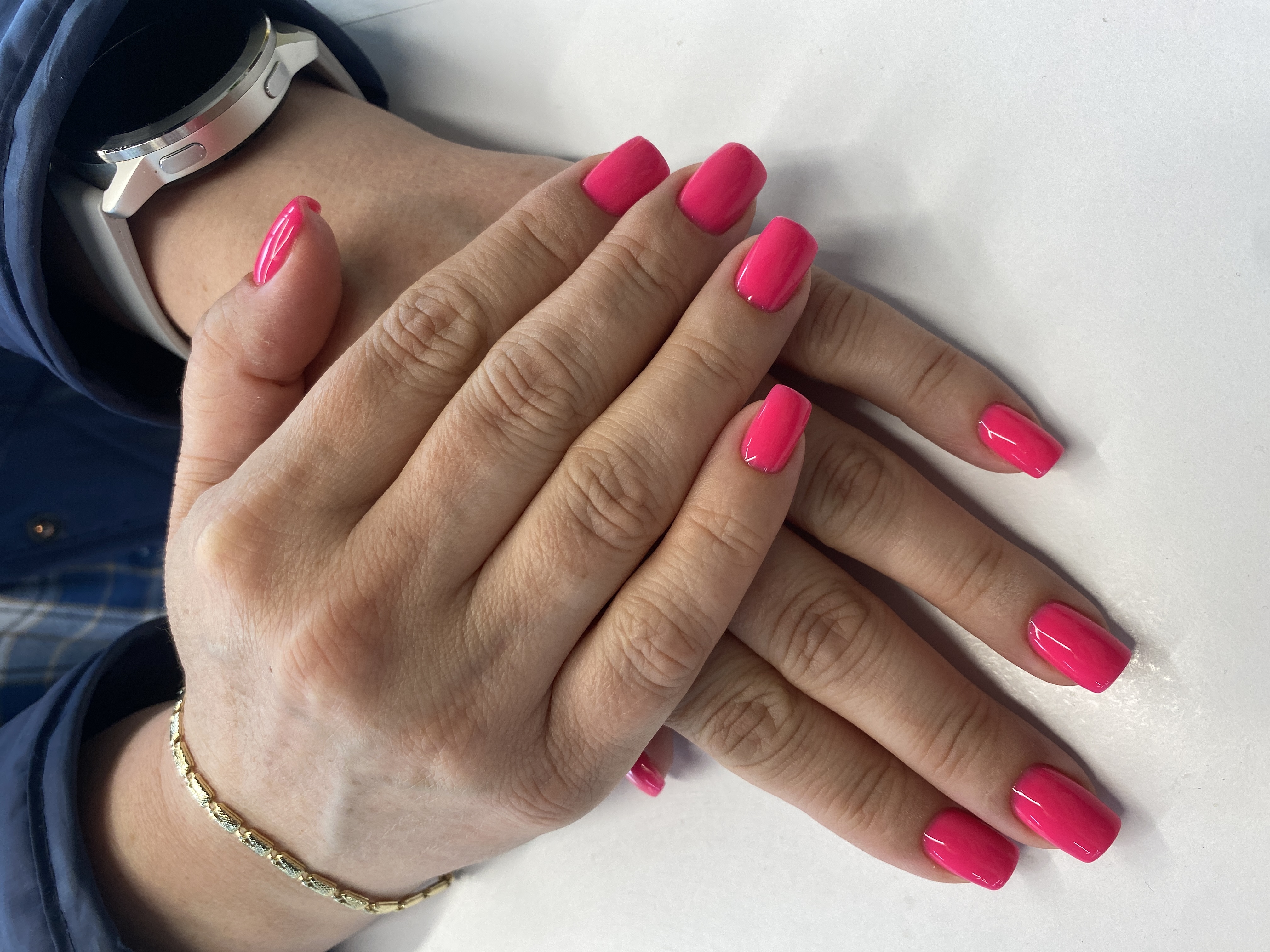 Маникюр, однотон, фуксия, на каждый день