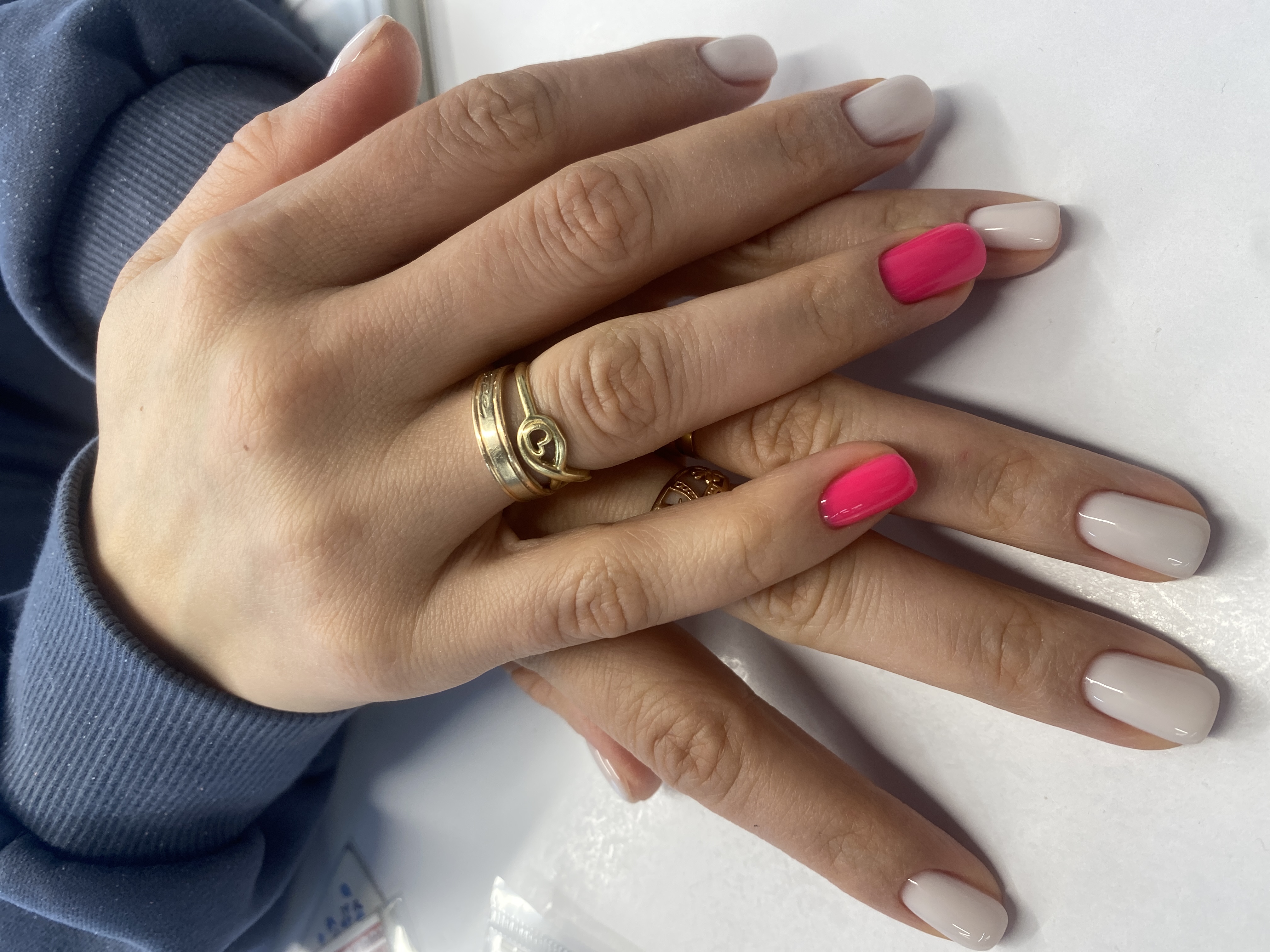 комбинированный, Маникюр, белый, на каждый день