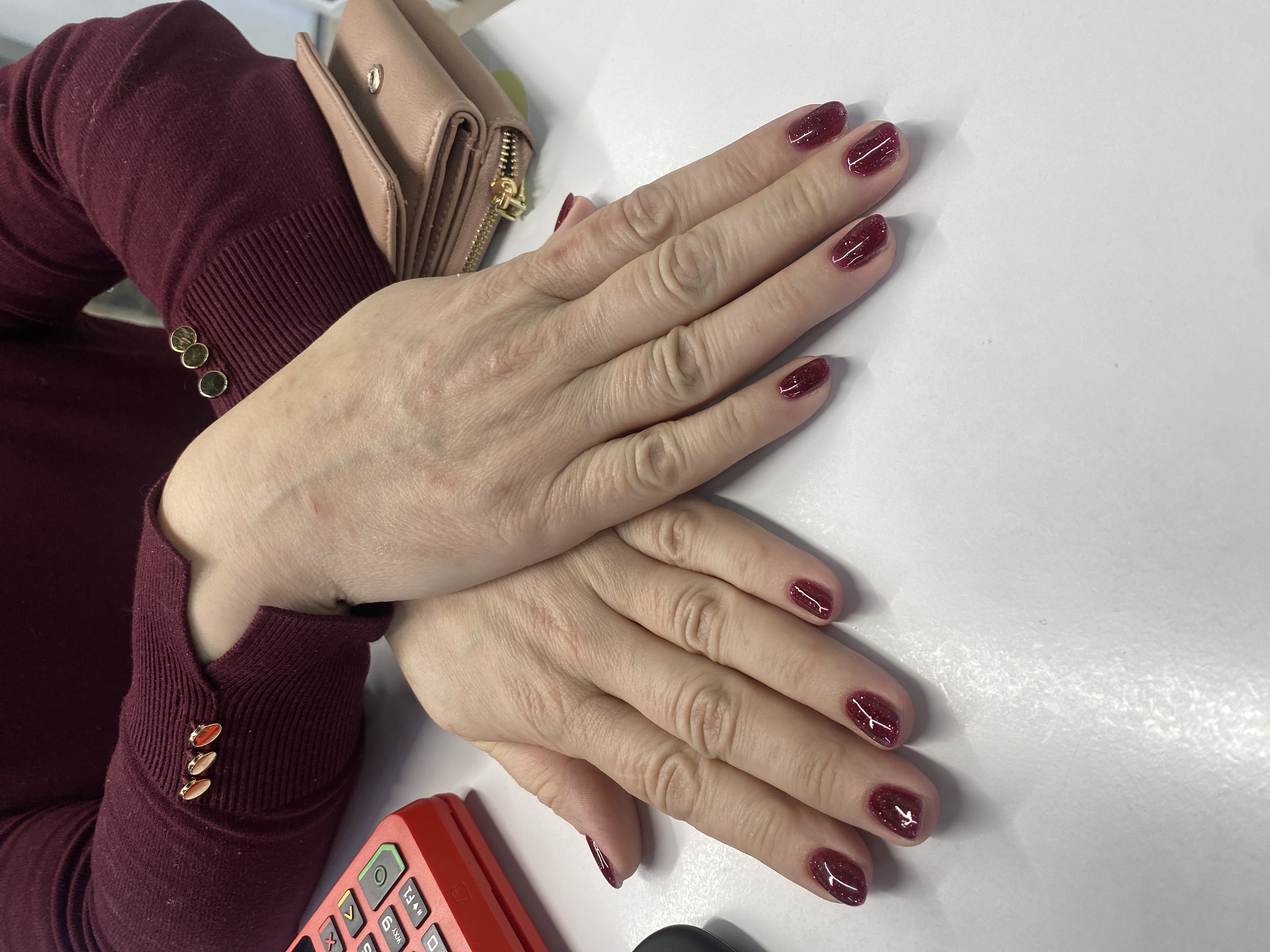 однотон, Маникюр, лак с блестками, винный, на каждый день