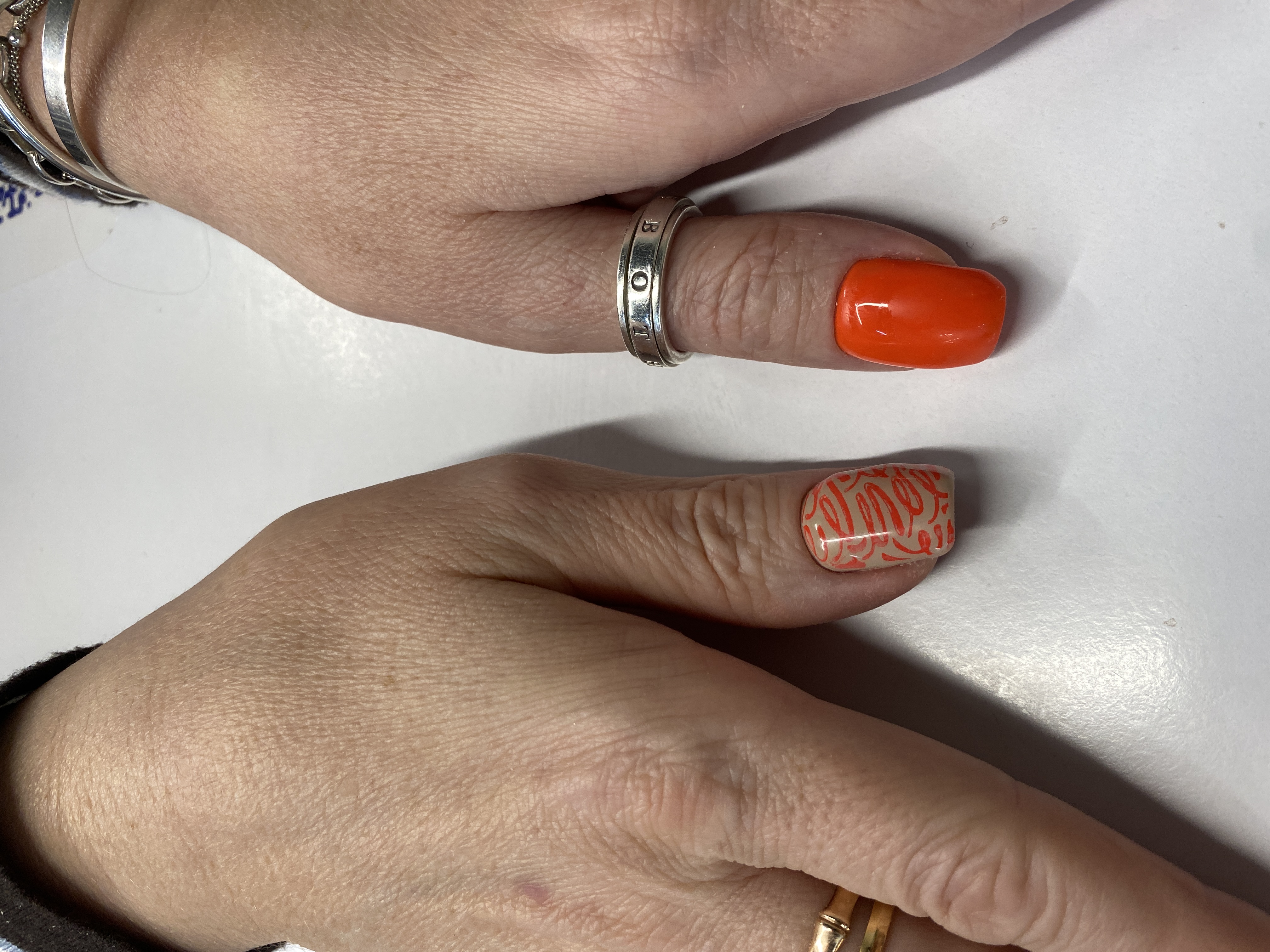 дизайн, Маникюр, Стемпинг, оранжевый, комбинированный, оригинальный, на каждый день