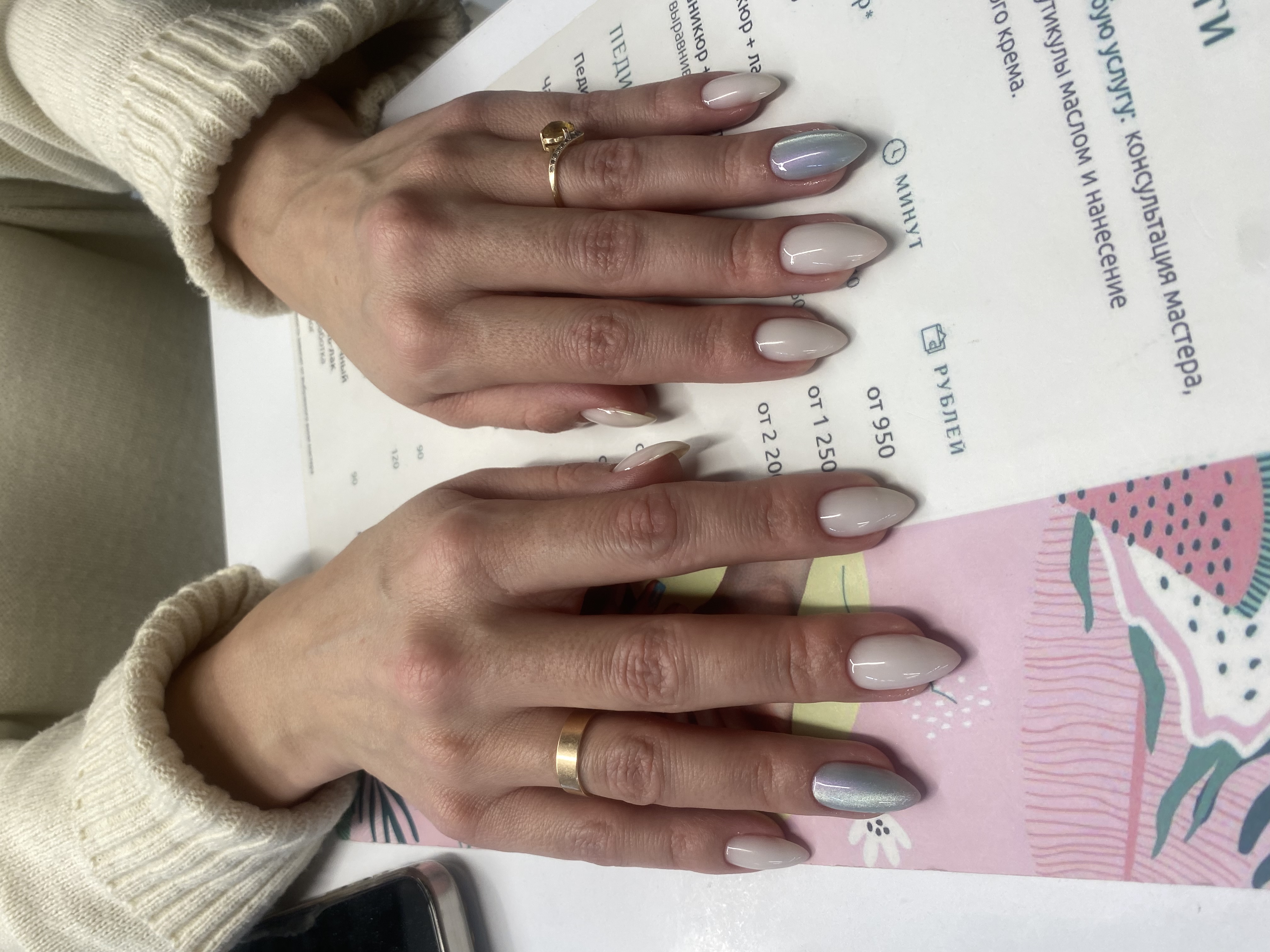 нежный, Маникюр, кошачий глаз, молочный, праздничный