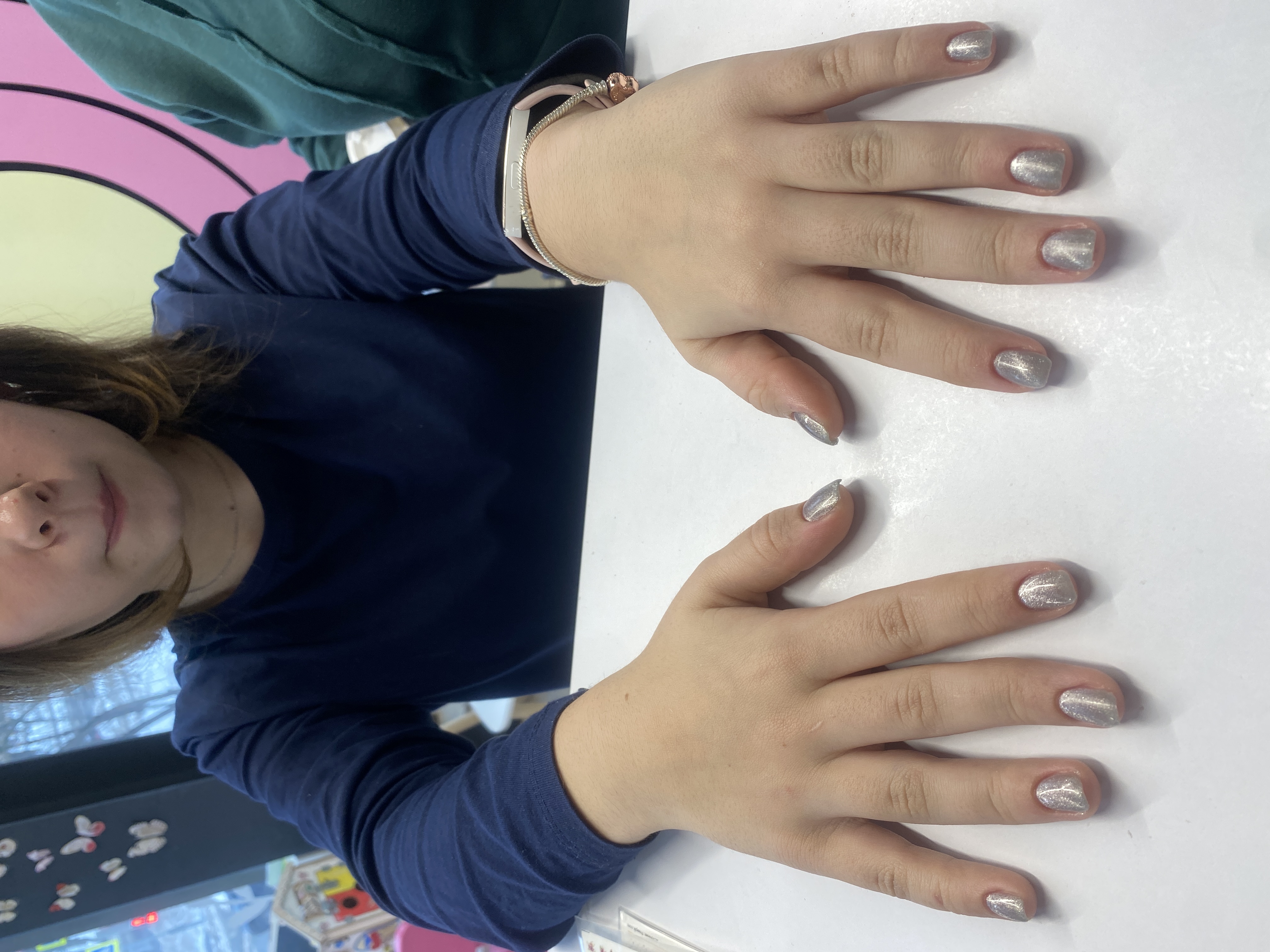 Маникюр, однотон, кошачий глаз, праздничный, серебро