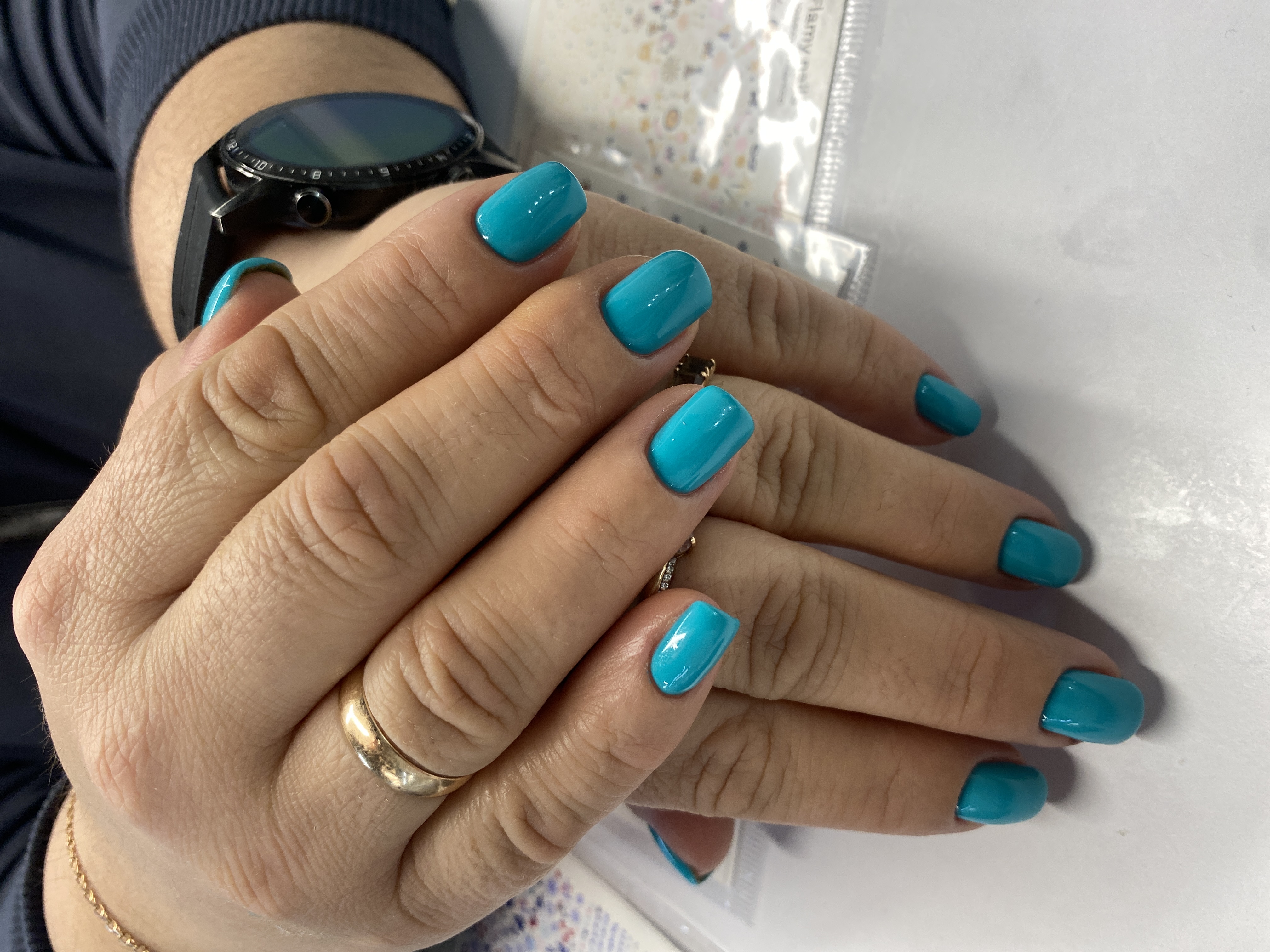 однотон, на каждый день, Маникюр, бирюзовый, нюд