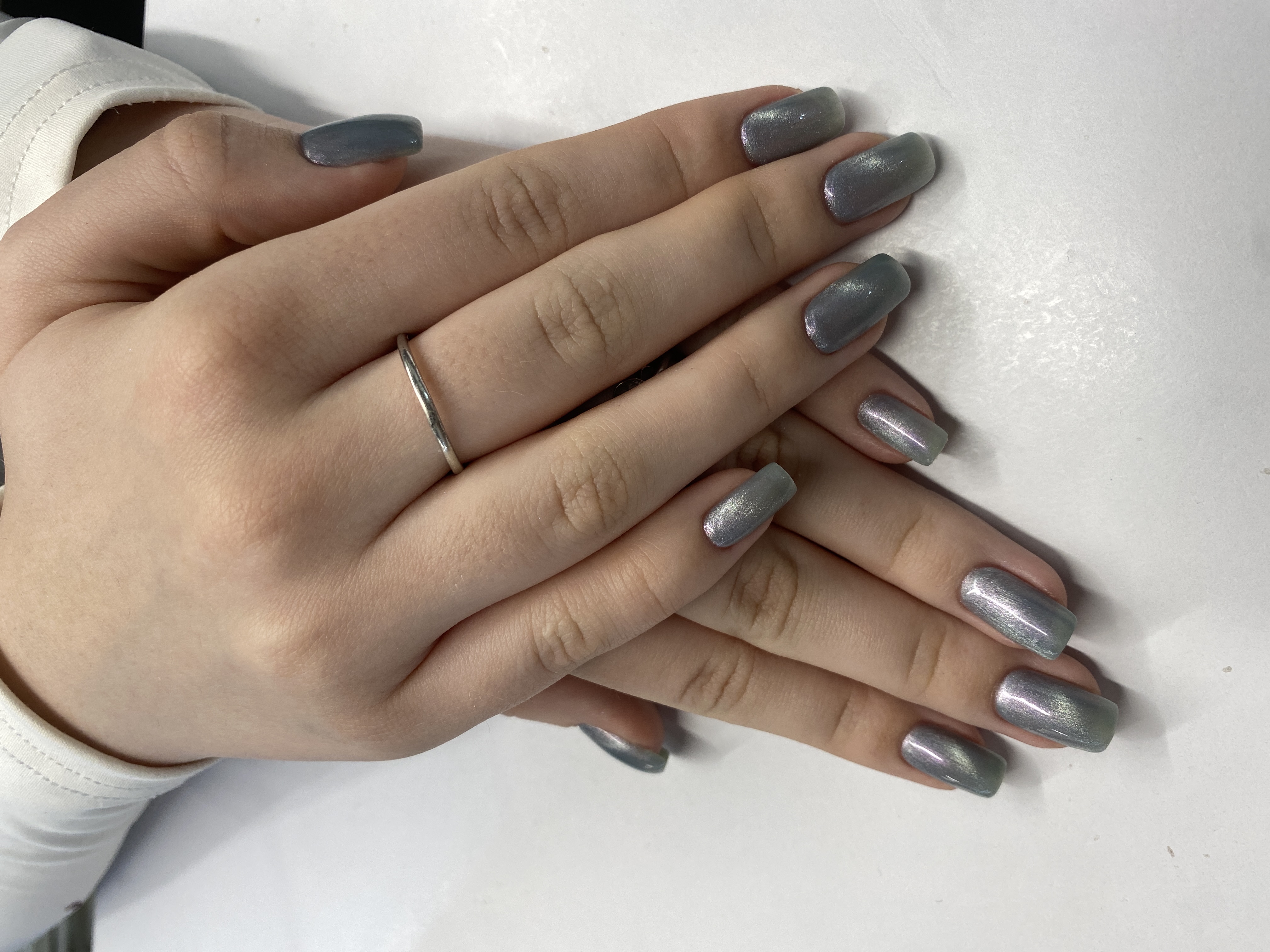 кошачий глаз, Маникюр, однотон, на каждый день, серый