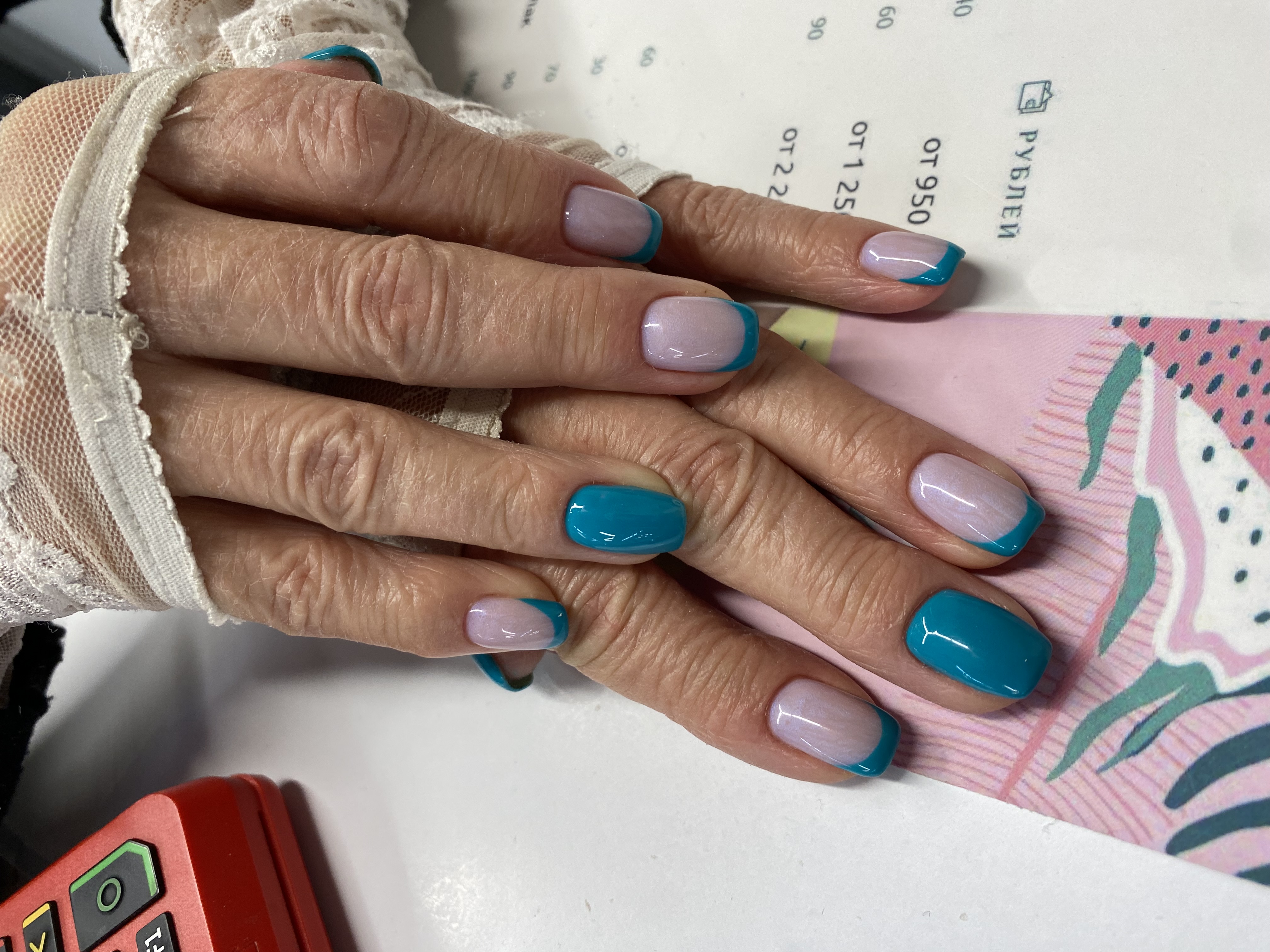 френч, комбинированный, Маникюр, дизайн, бирюзовый, на каждый день, минимализм