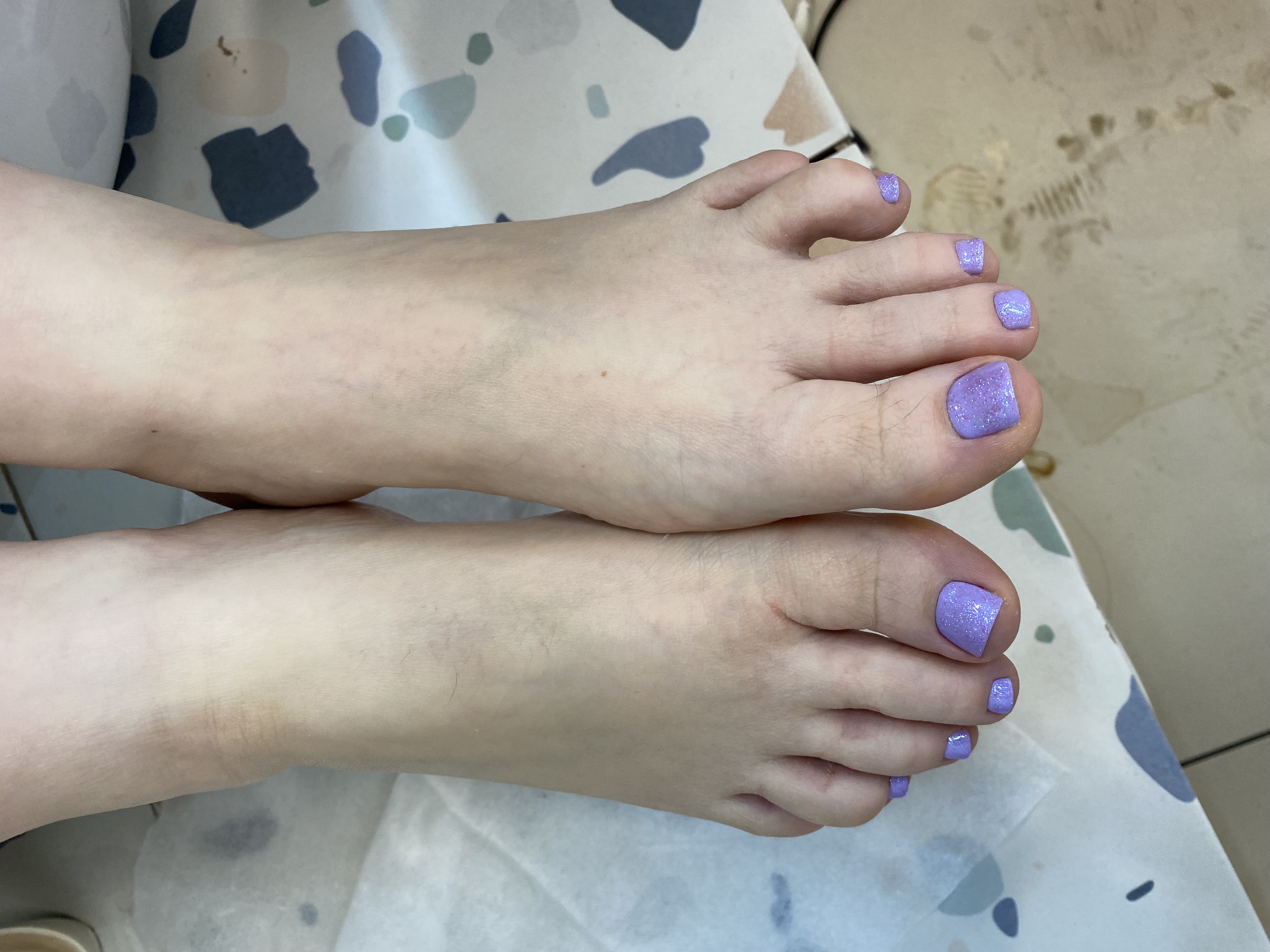 однотон, лак с блестками, Педикюр, голубой, на каждый день