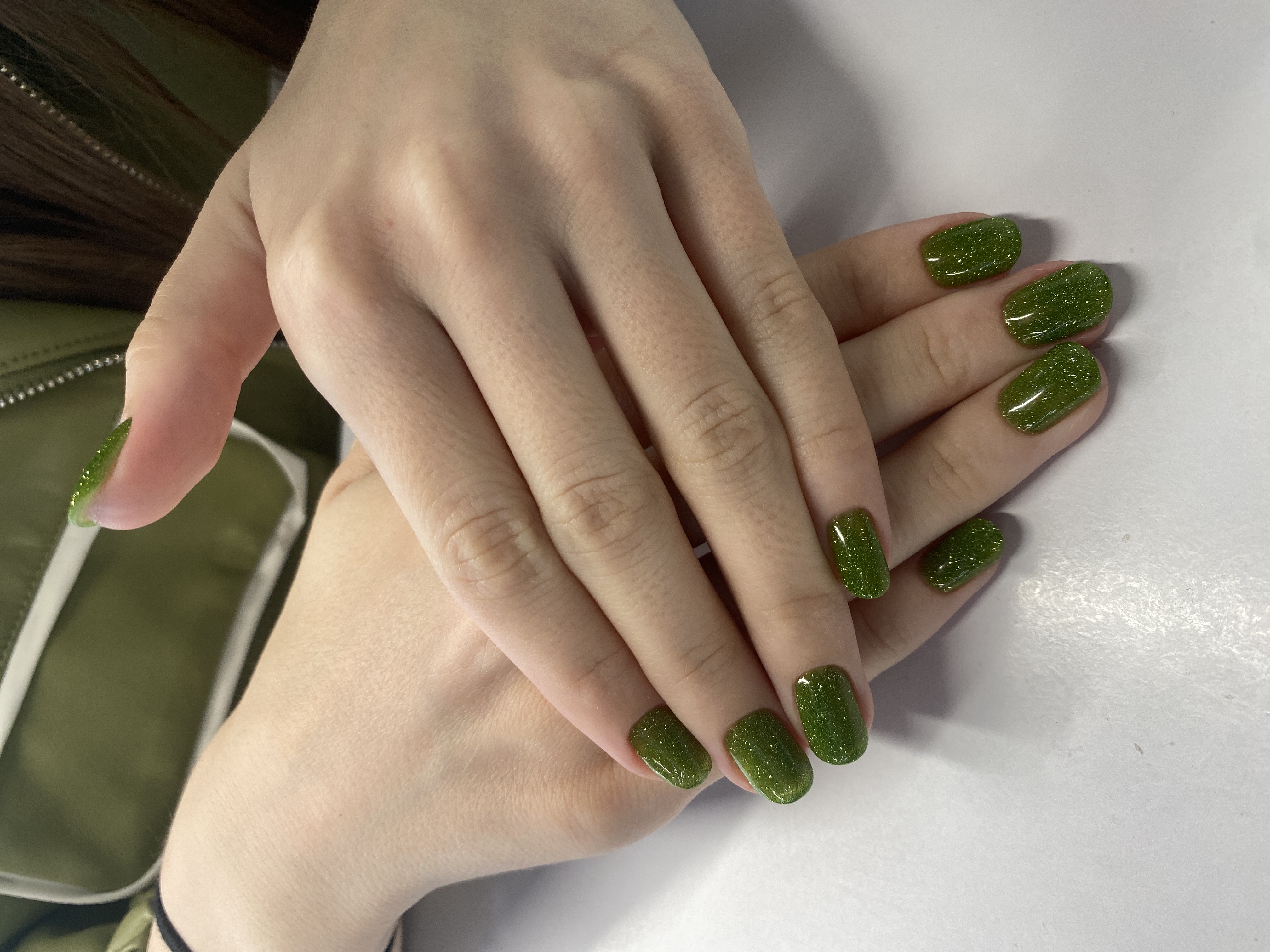 однотон, лак с блестками, Маникюр, на каждый день, зеленый