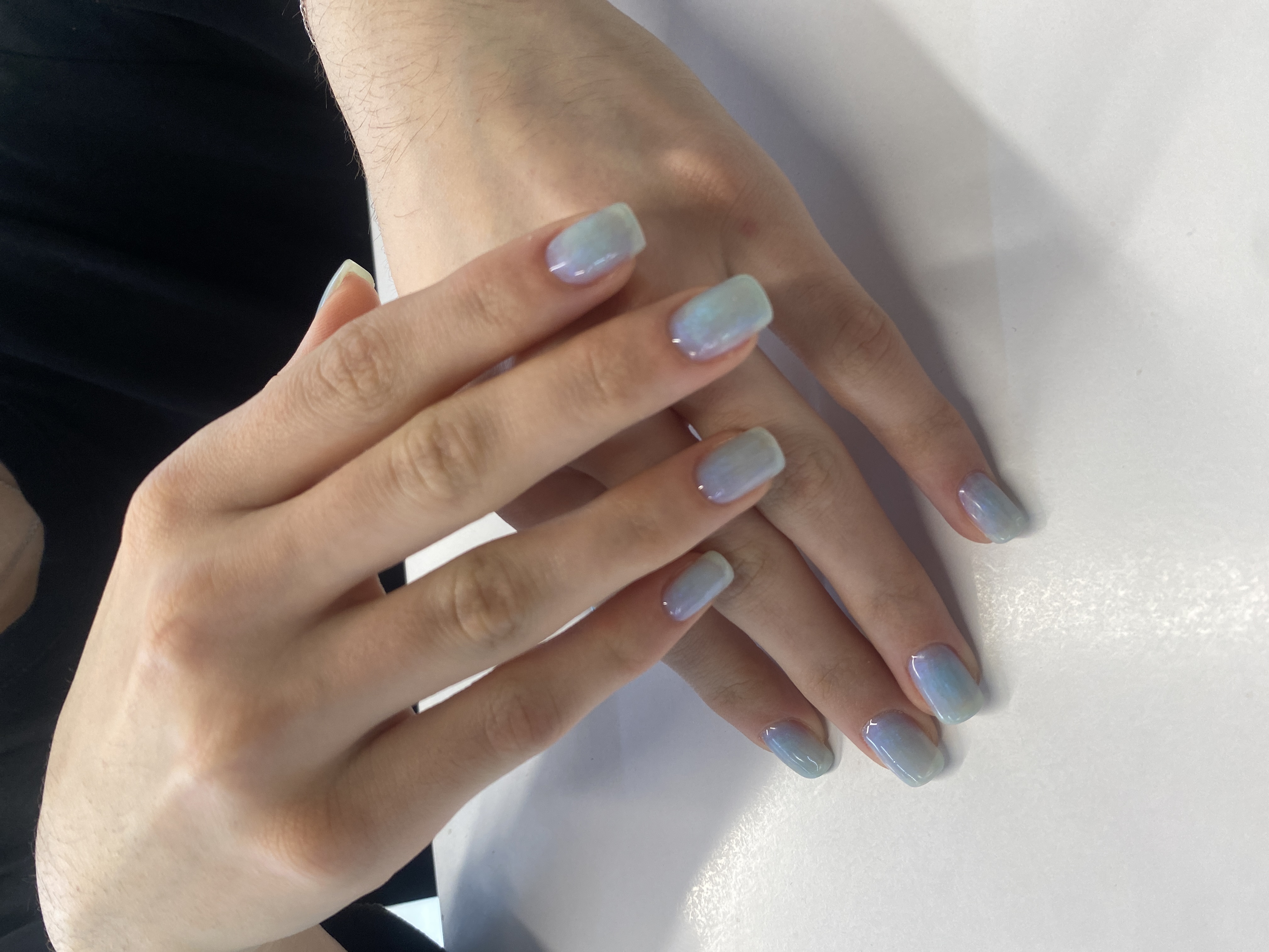 однотон, Маникюр, нюд, голубой, на каждый день