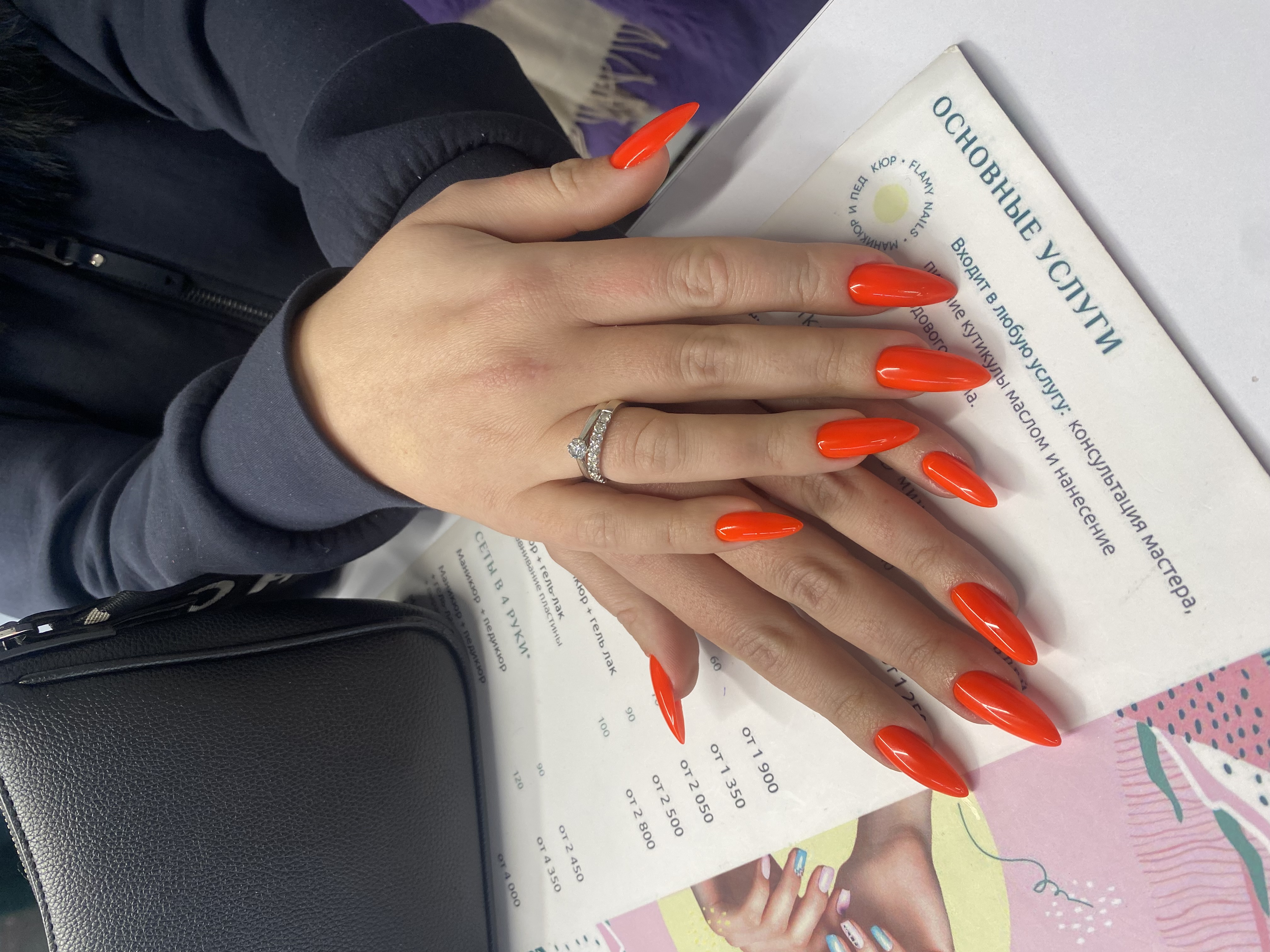 Маникюр, однотон, на каждый день, оранжевый