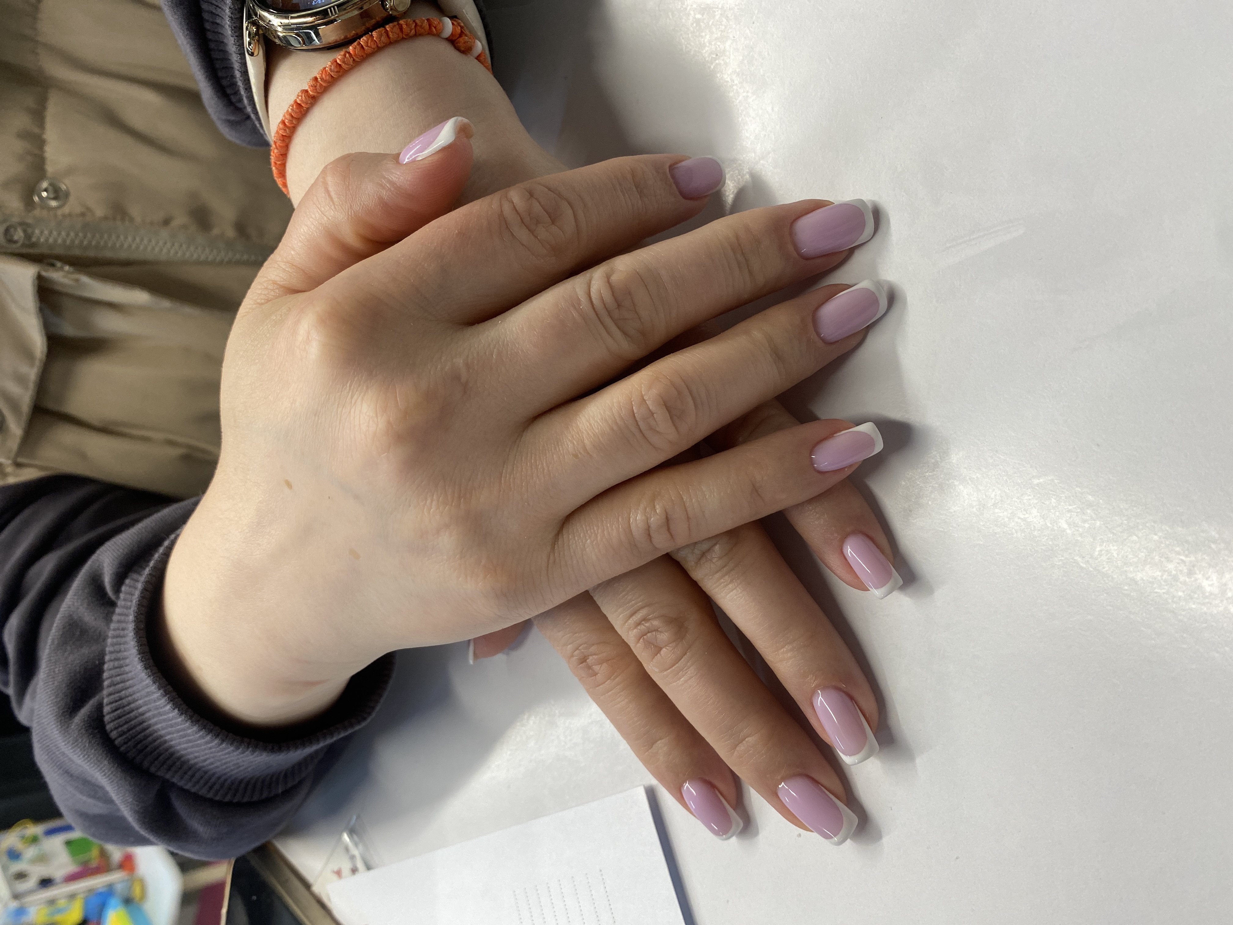 Маникюр, френч классический, нежный, дизайн, на каждый день, сиреневый