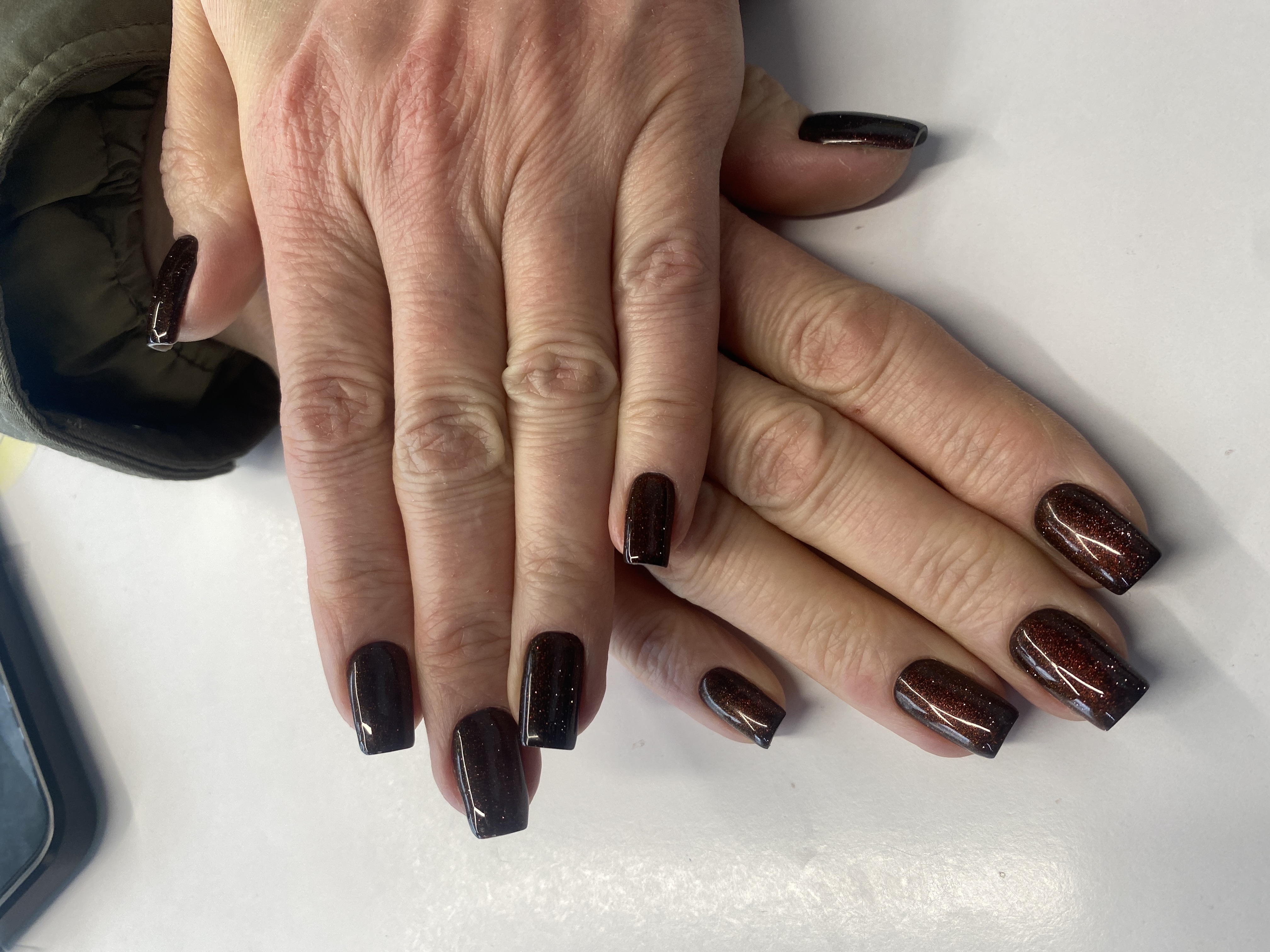 однотон, коричневый, Маникюр, на каждый день, кошачий глаз