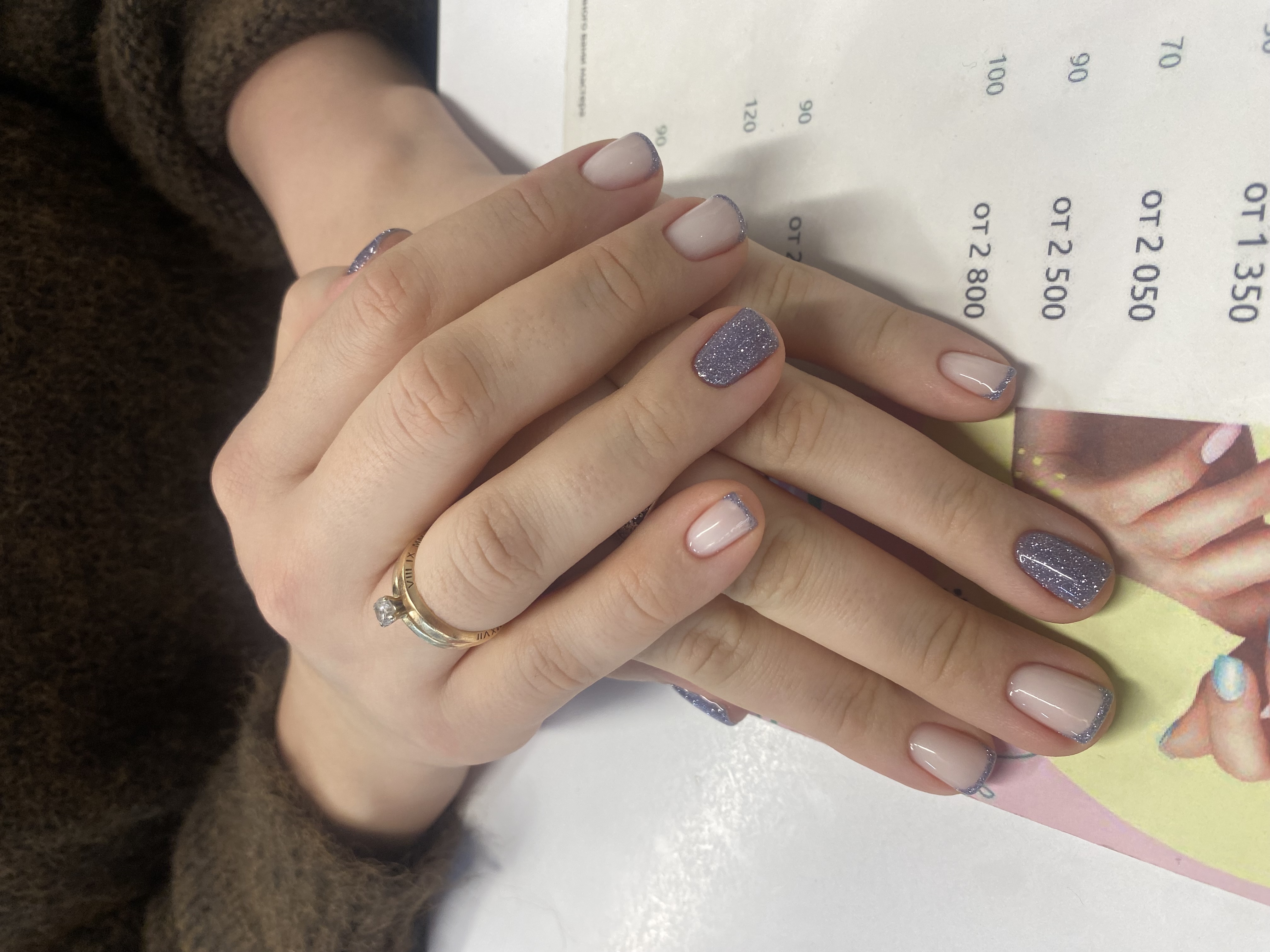 комбинированный, дизайн, Маникюр, молочный, френч, блестки, нежный