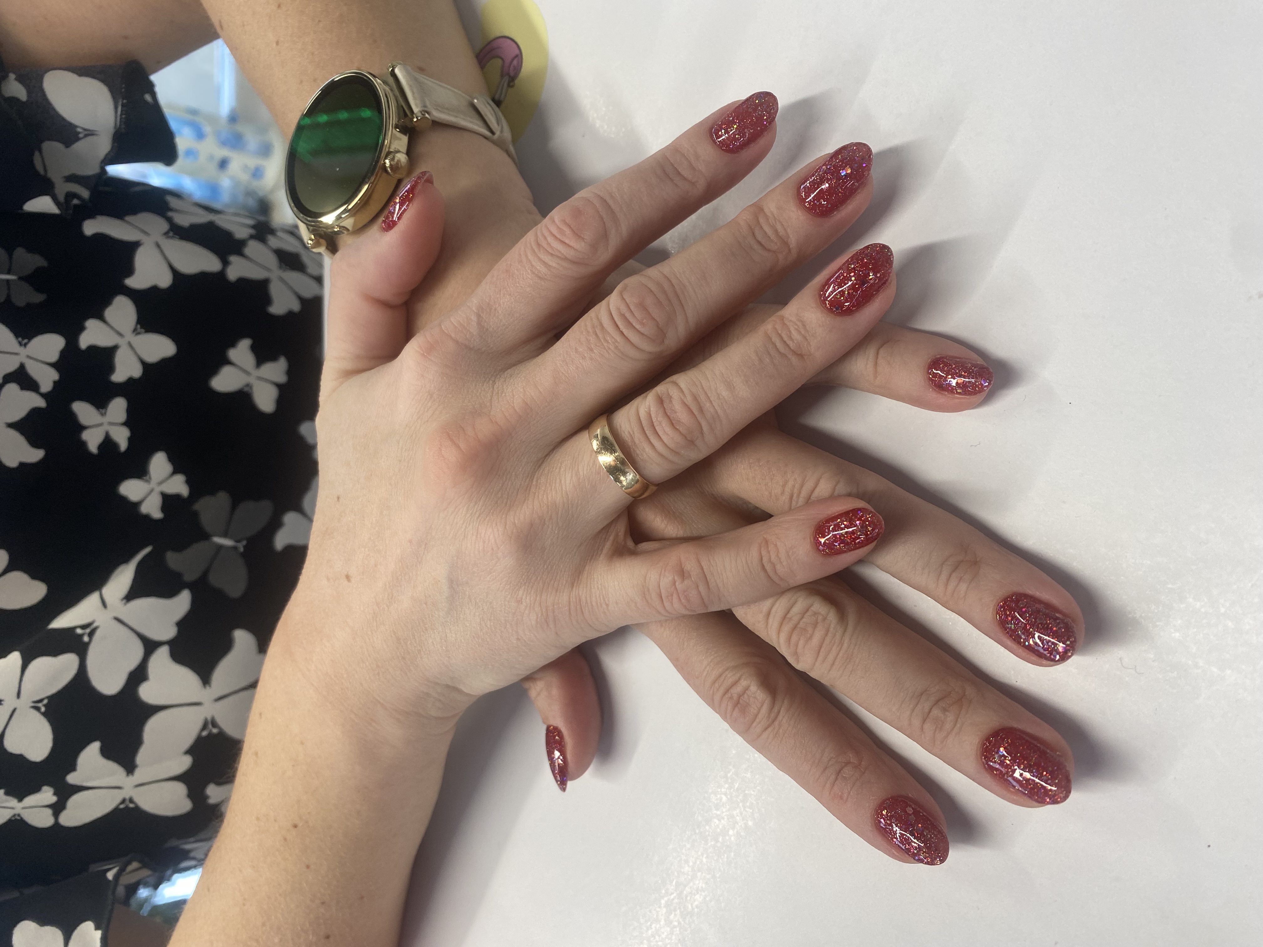 на каждый день, Маникюр, однотон, бордовый, лак с блестками