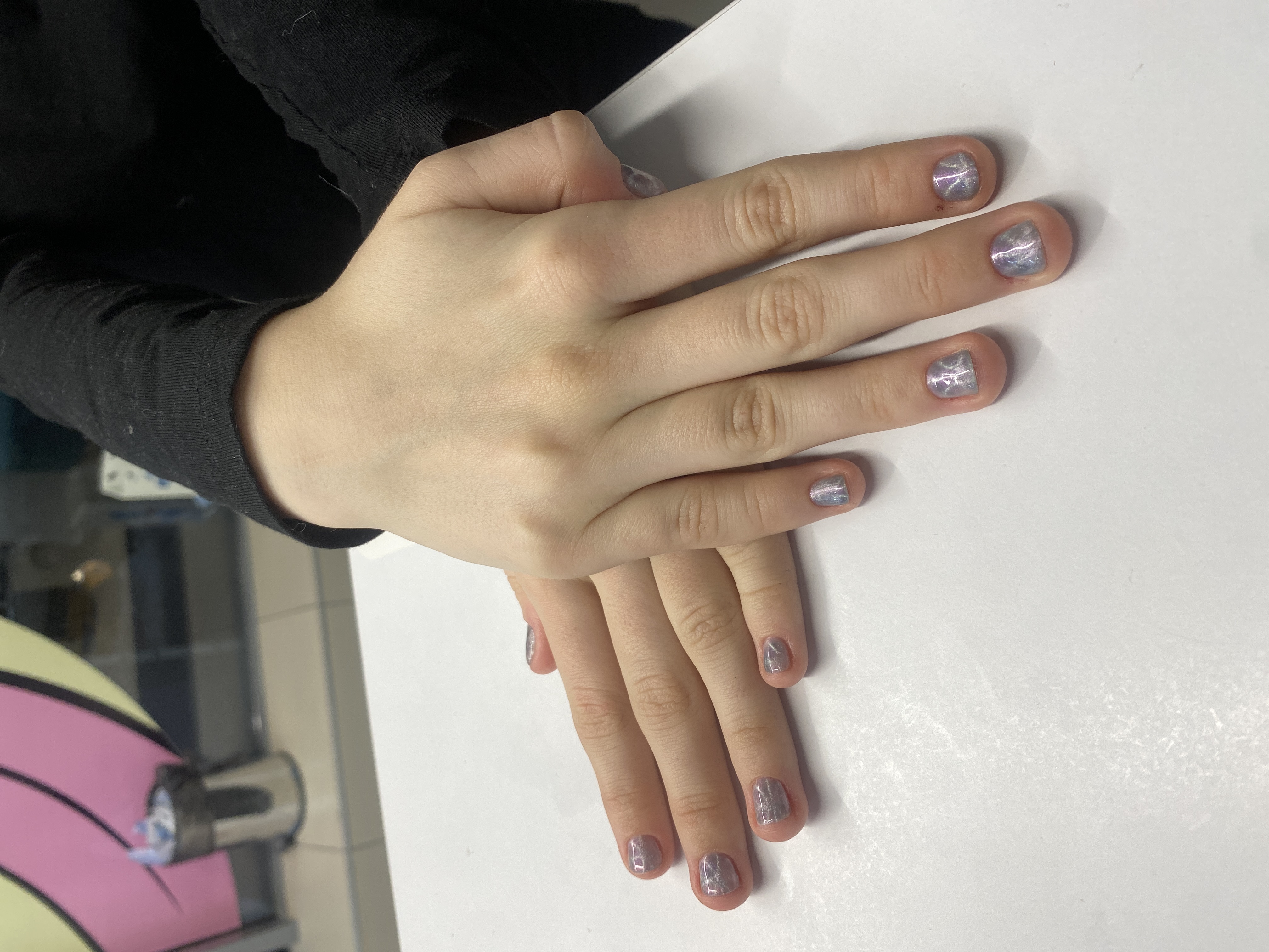 Маникюр, кошачий глаз, однотон, на каждый день, серый