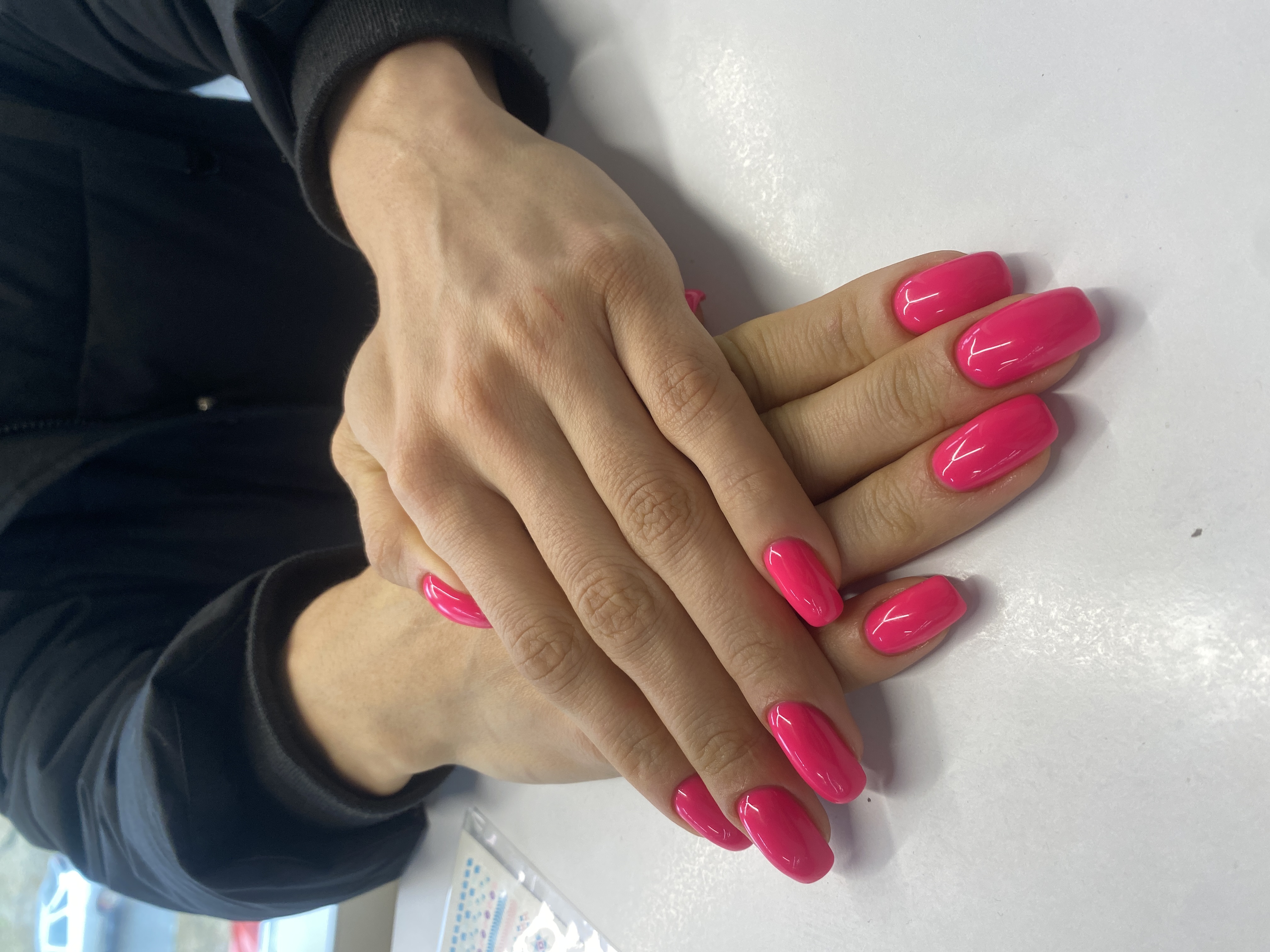 Маникюр, однотон, фуксия, на каждый день