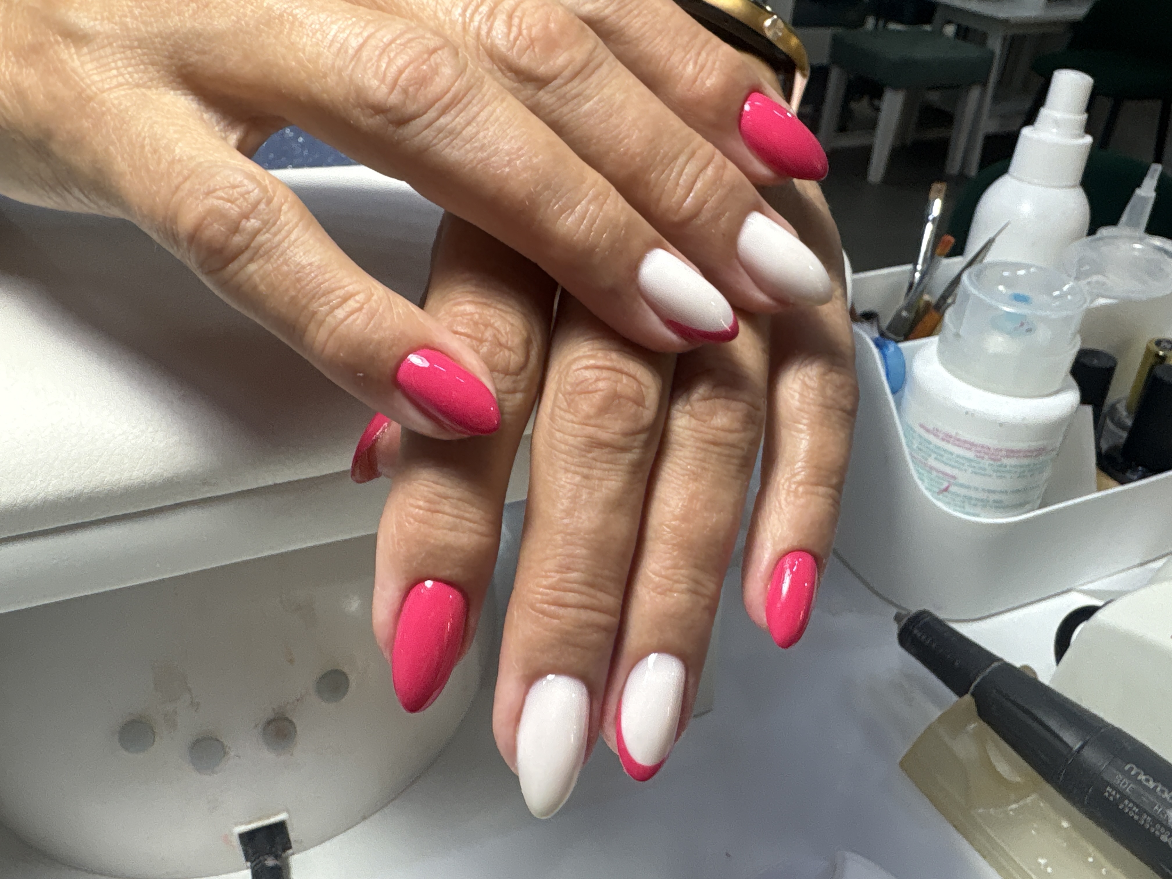 малиновый, комбинированный, Маникюр, френч, дизайн, минимализм, на каждый день