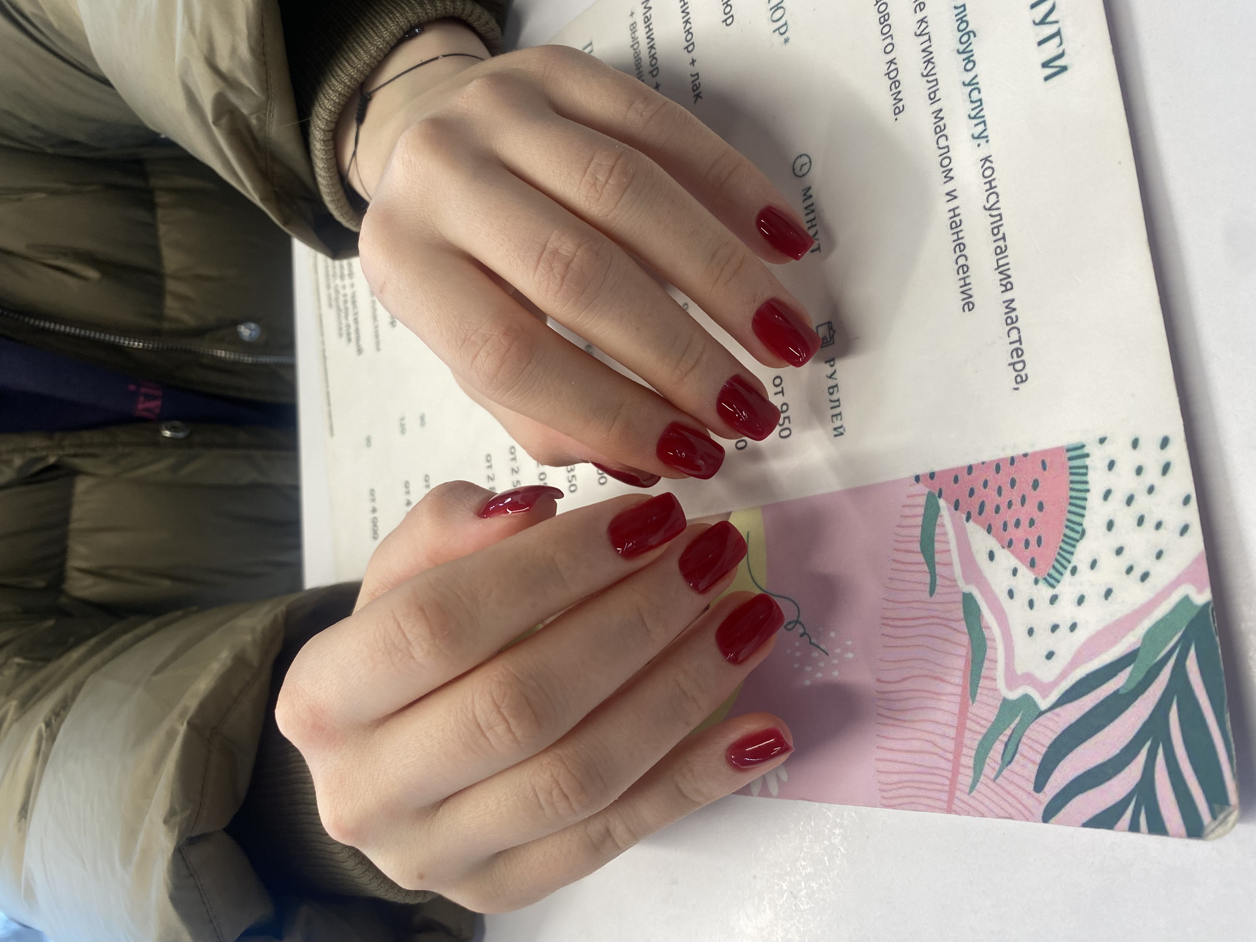Маникюр, однотон, винный, на каждый день