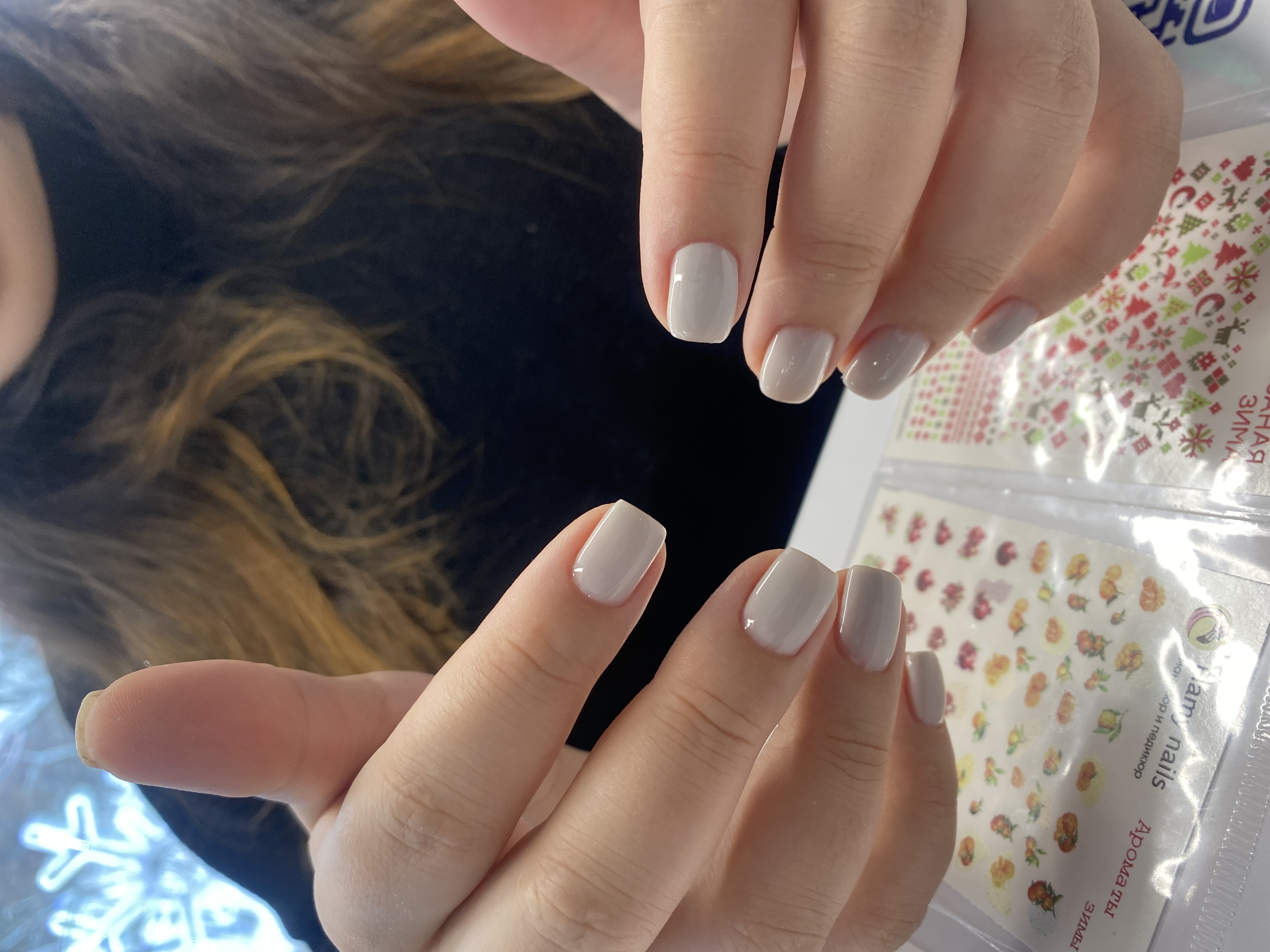 Маникюр, однотон, на каждый день, белый, нюд