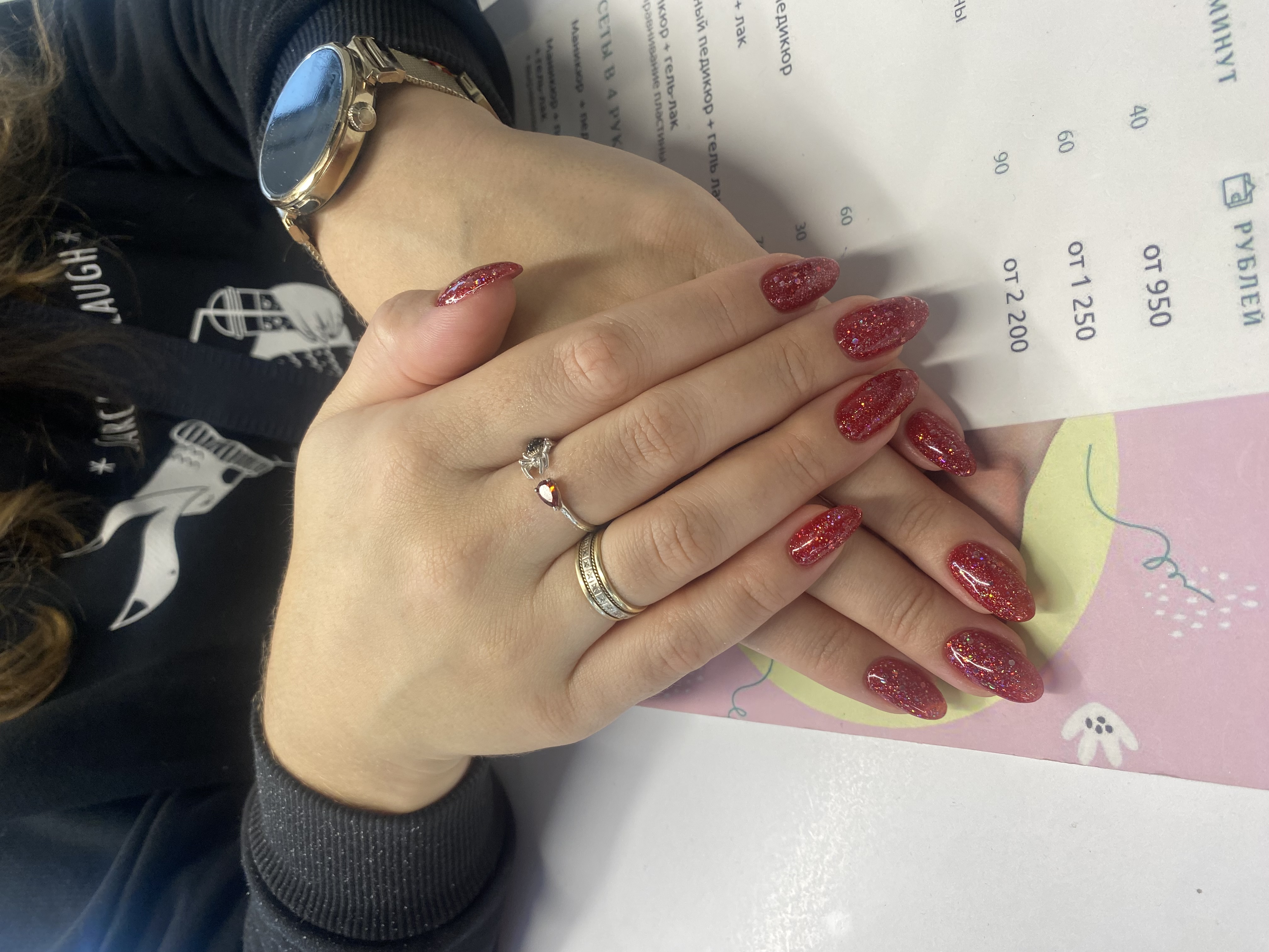 однотон, лак с блестками, Маникюр, бордовый, на каждый день