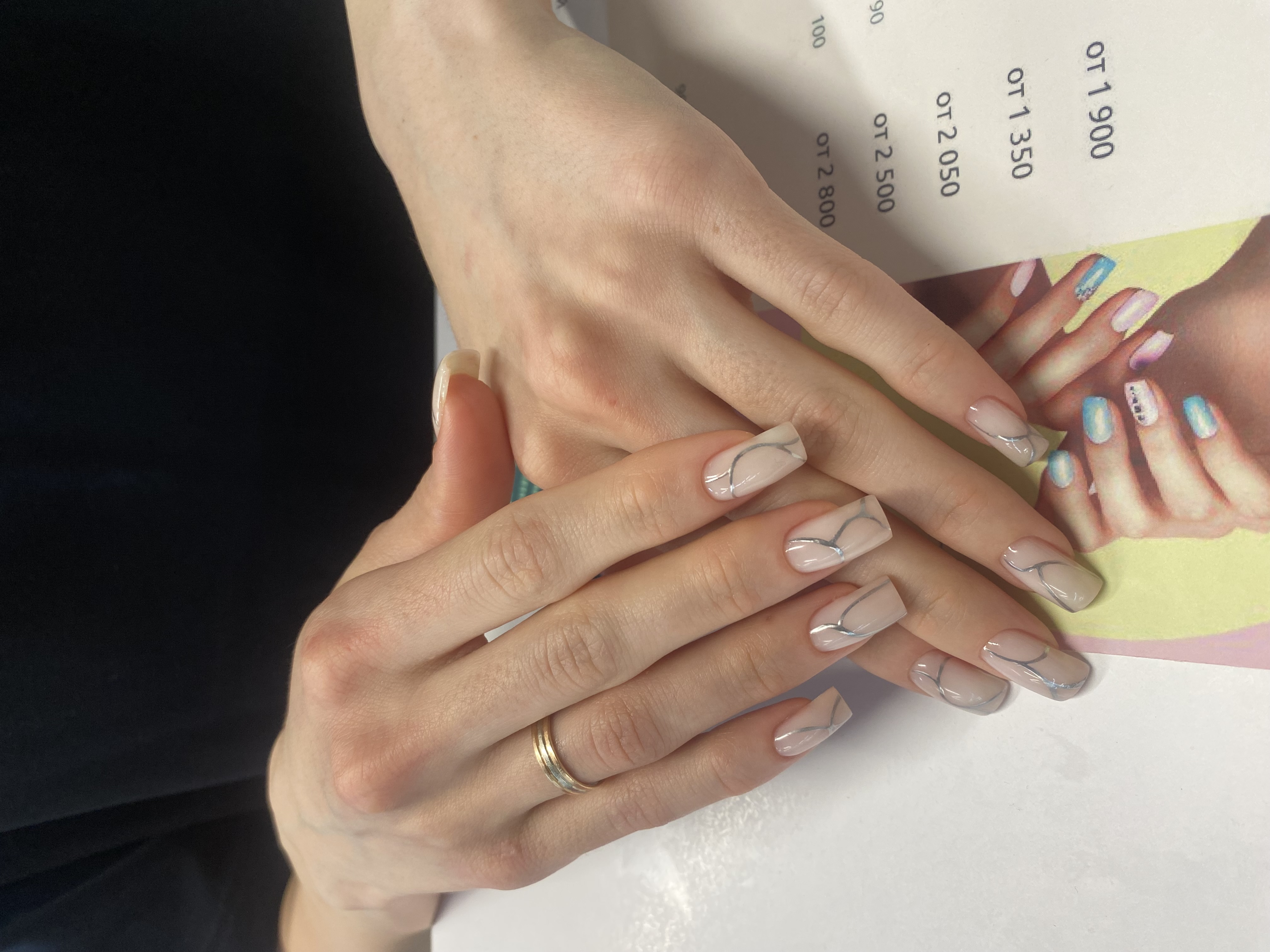 молочный, линии, блестки, дизайн, Маникюр, абстракция, на каждый день