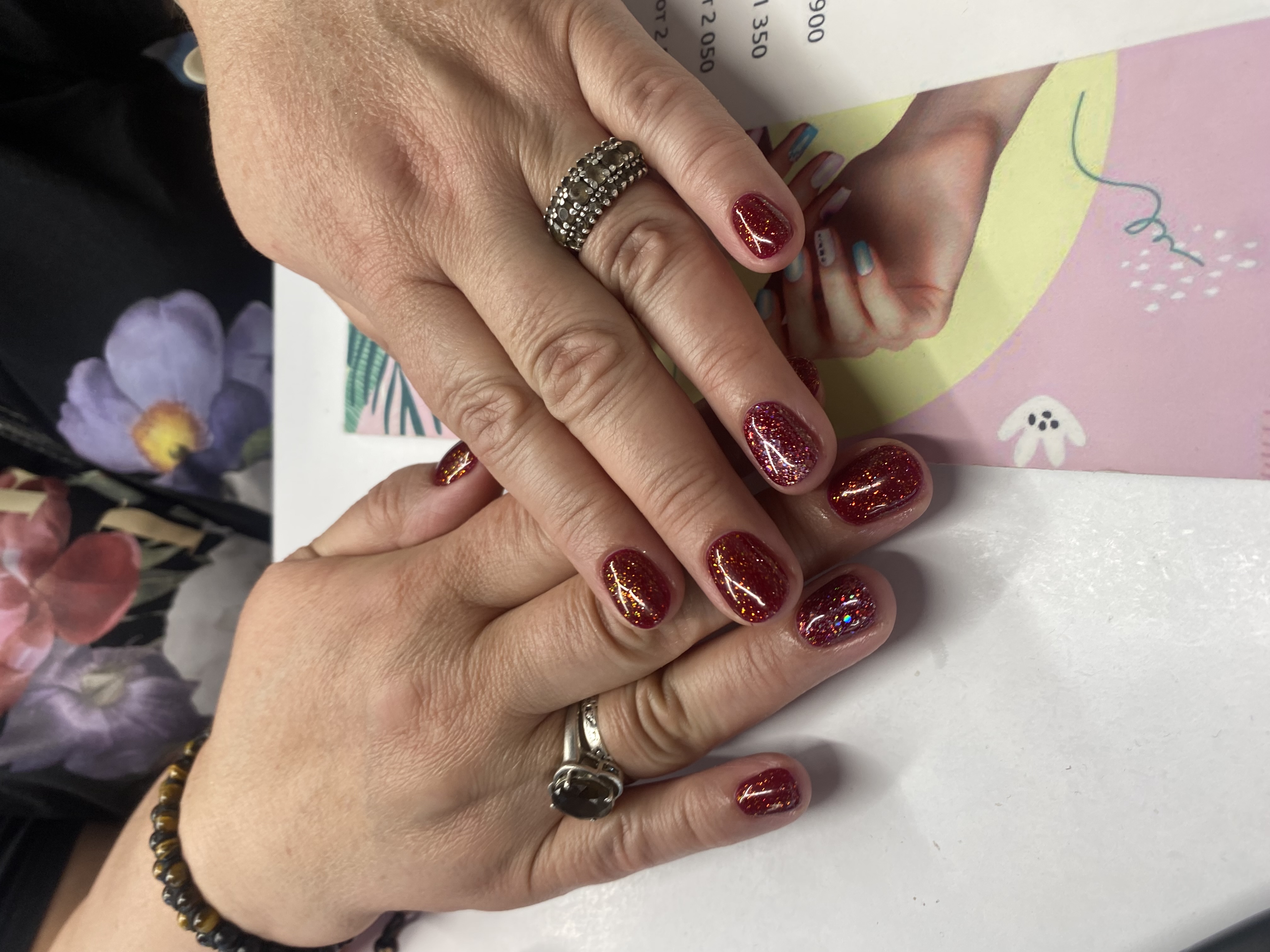 однотон, Маникюр, лак с блестками, винный, на каждый день