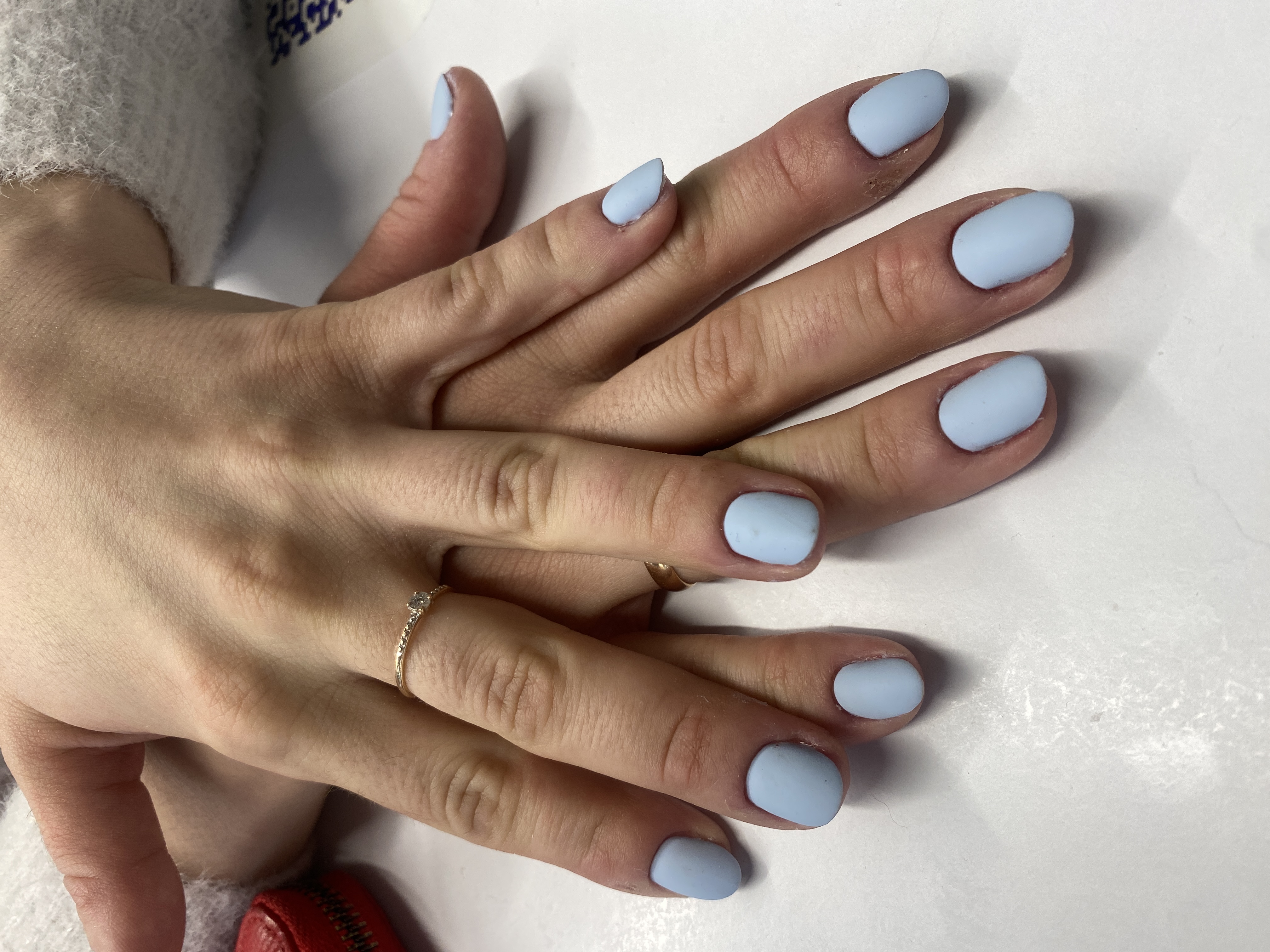 Маникюр, нюд, однотон, на каждый день, разная длинна/форма, голубой