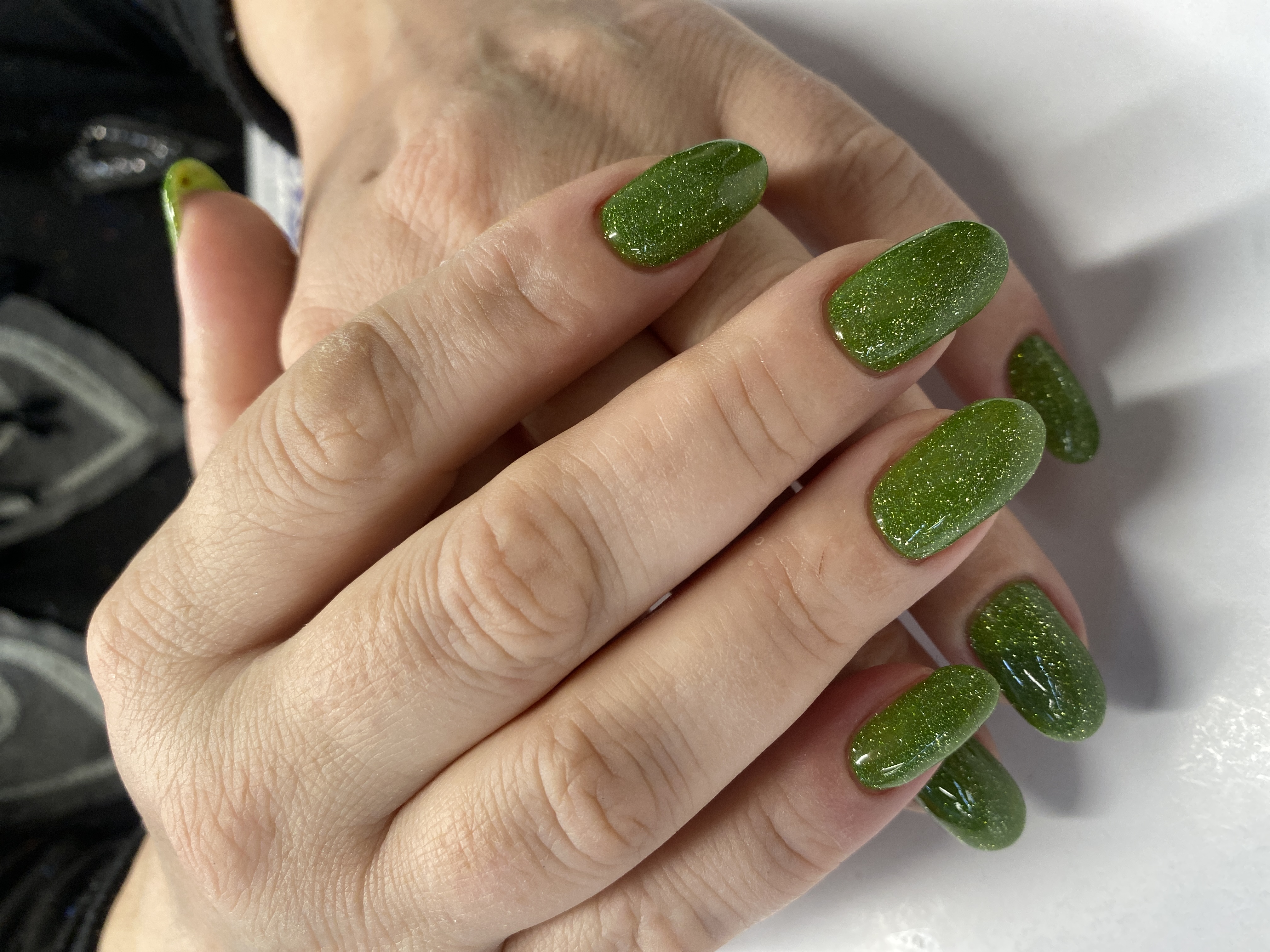 лак с блестками, однотон, Маникюр, на каждый день, зеленый