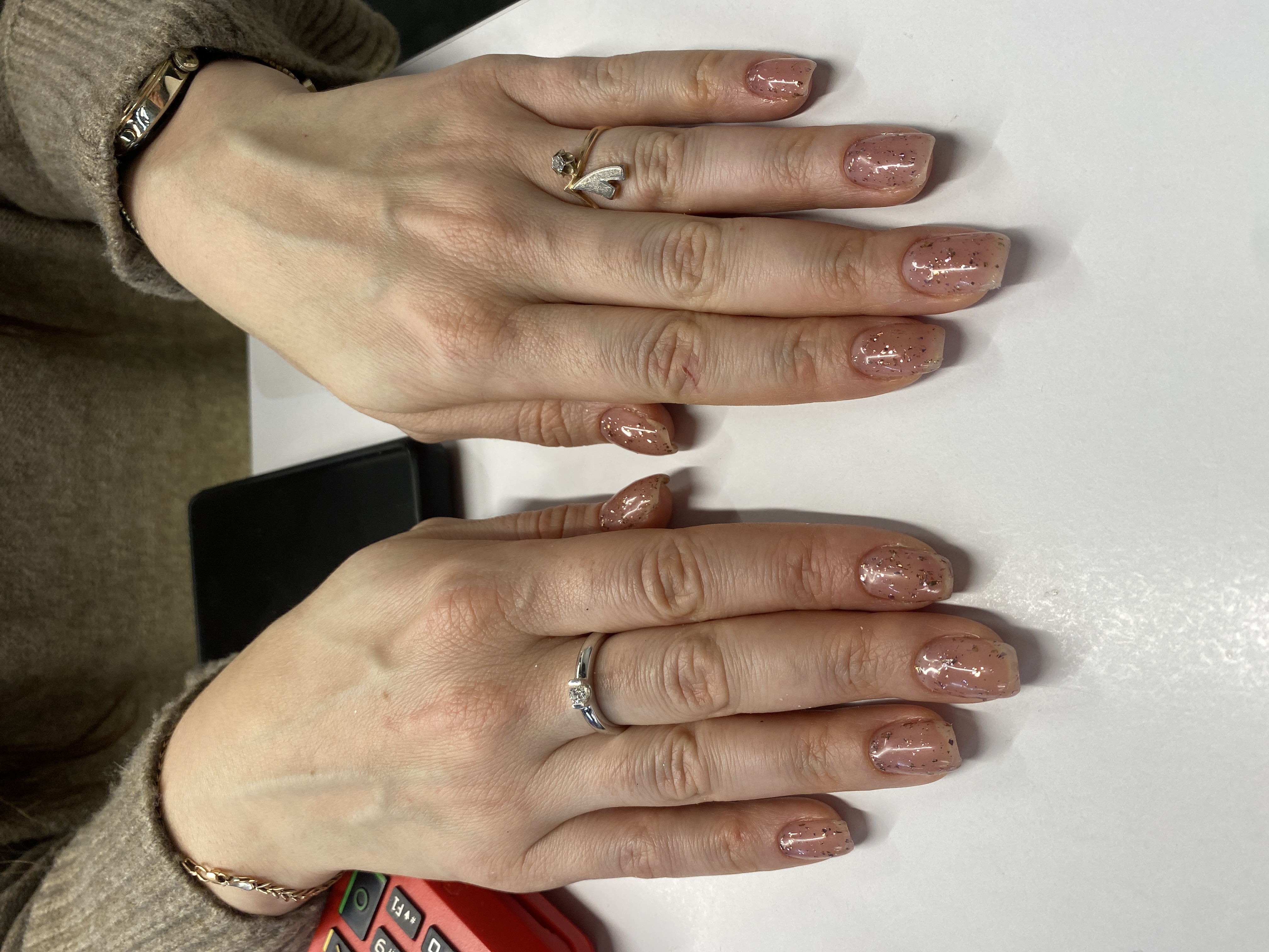 лак с блестками, однотон, на каждый день, бежевый, Маникюр