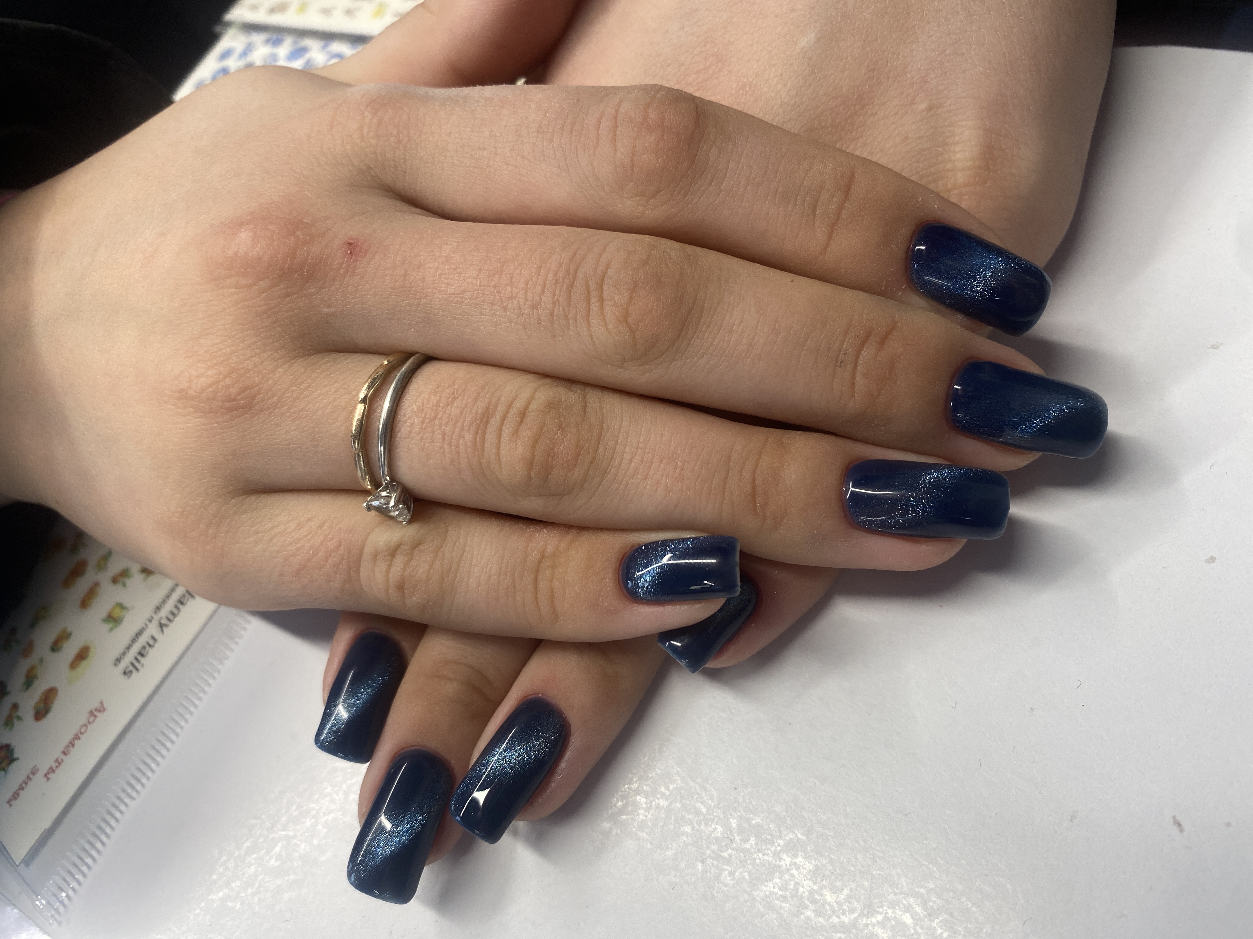 кошачий глаз, однотон, Маникюр, синий, на каждый день