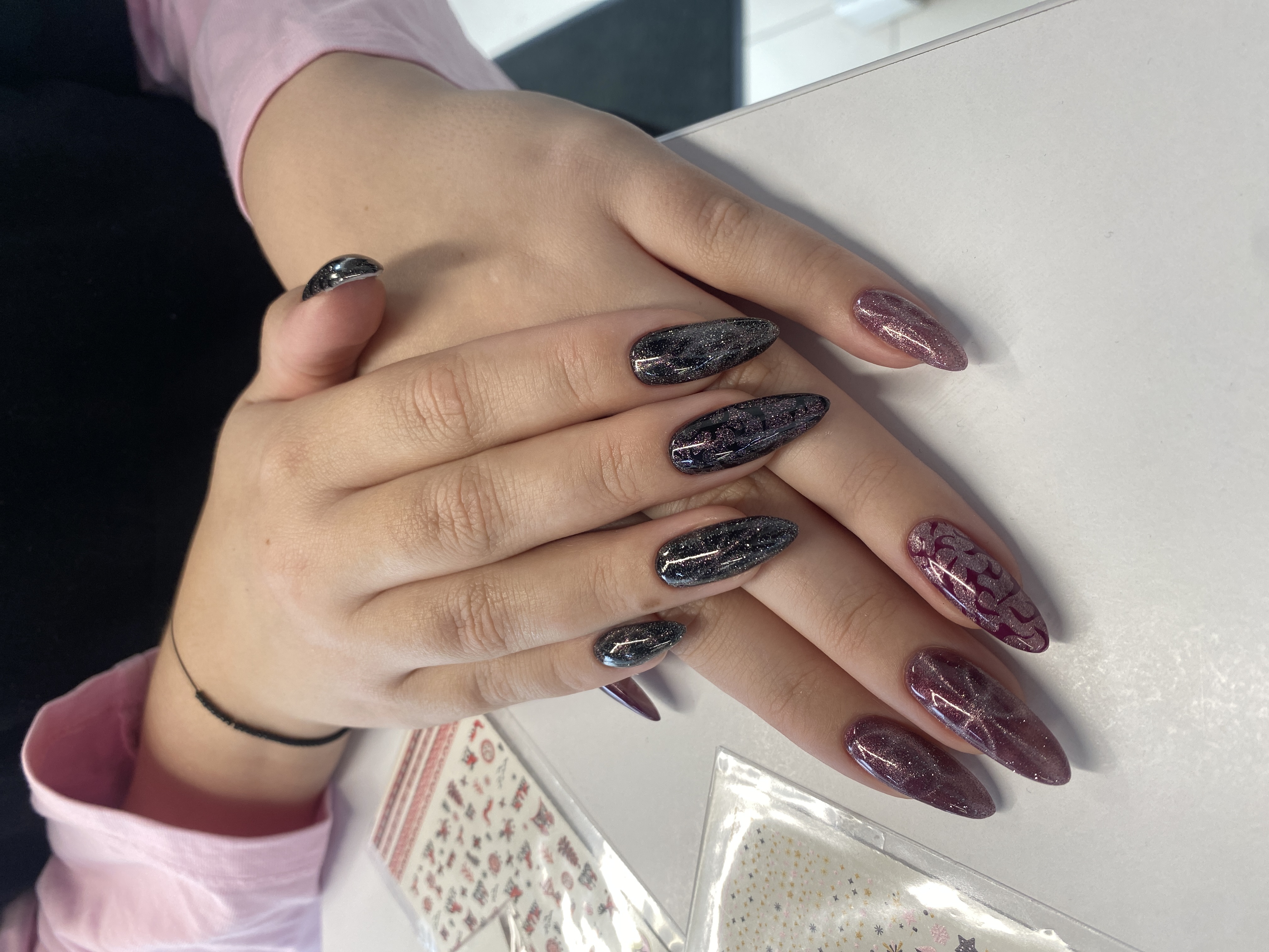 асфальт, Стемпинг, комбинированный, Маникюр, дизайн, кошачий глаз, оригинальный