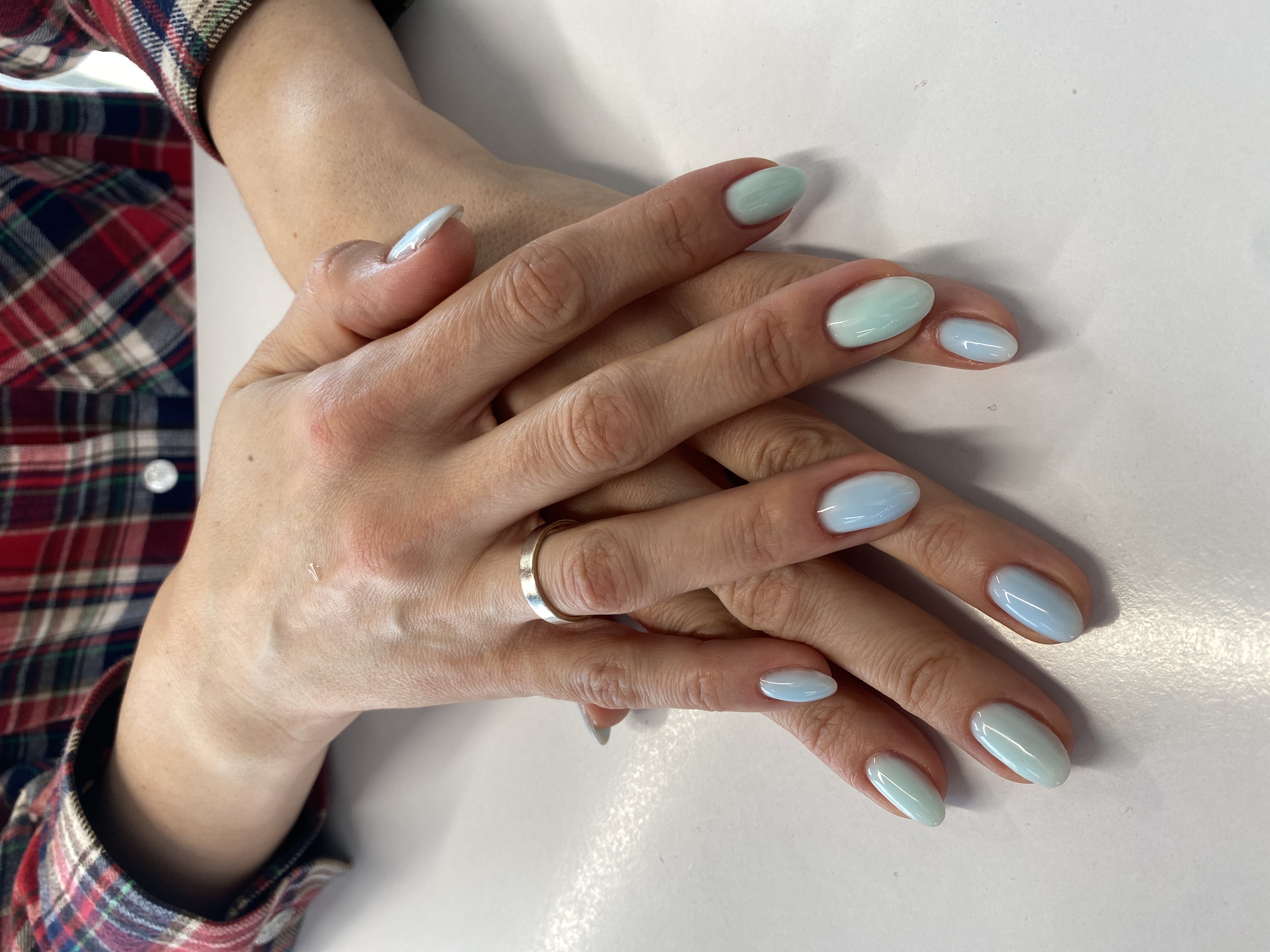 нюд, Маникюр, однотон, голубой, на каждый день