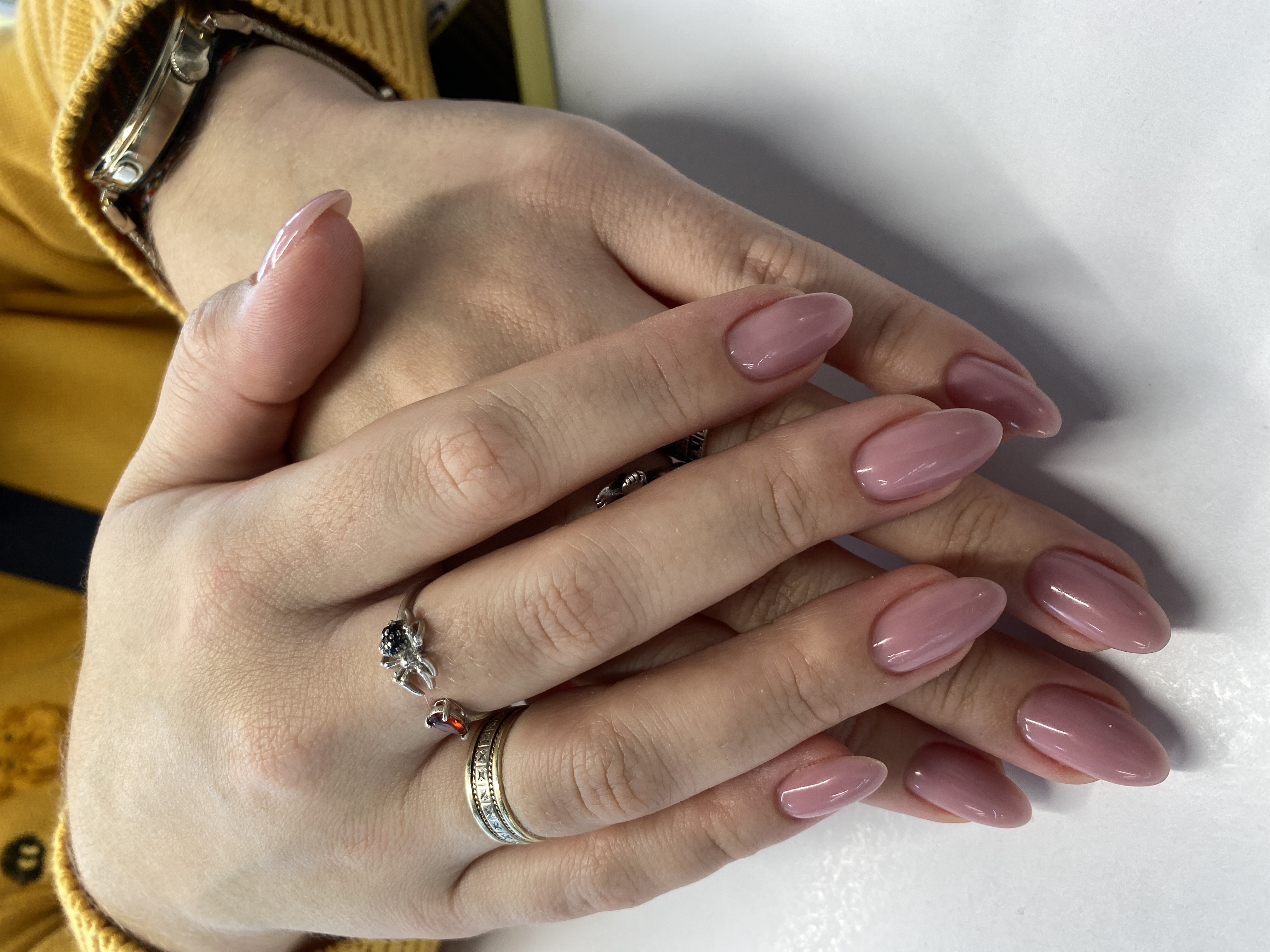 нюд, Маникюр, однотон, на каждый день, сиреневый