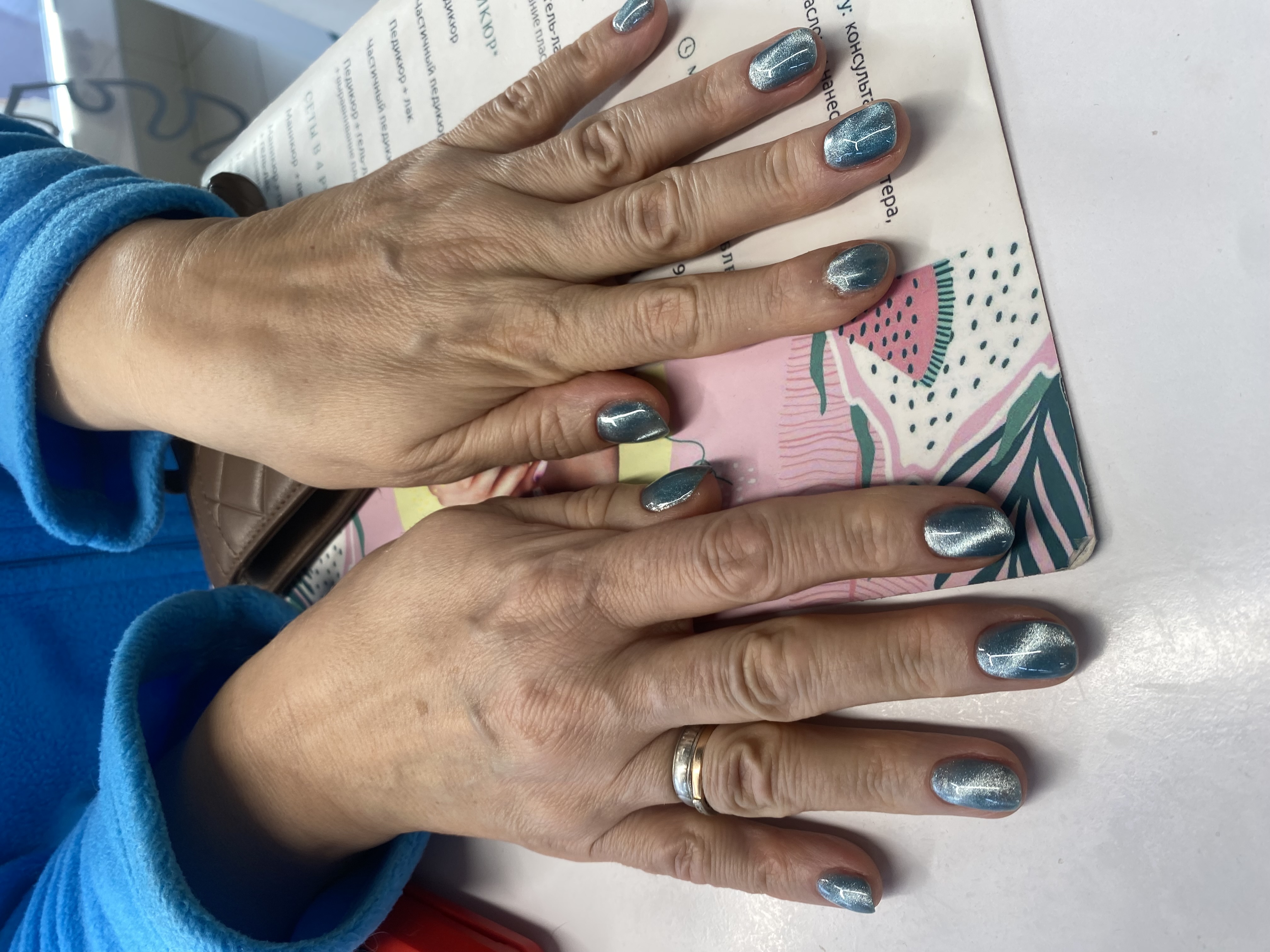 однотон, кошачий глаз, Маникюр, на каждый день, сероголубой