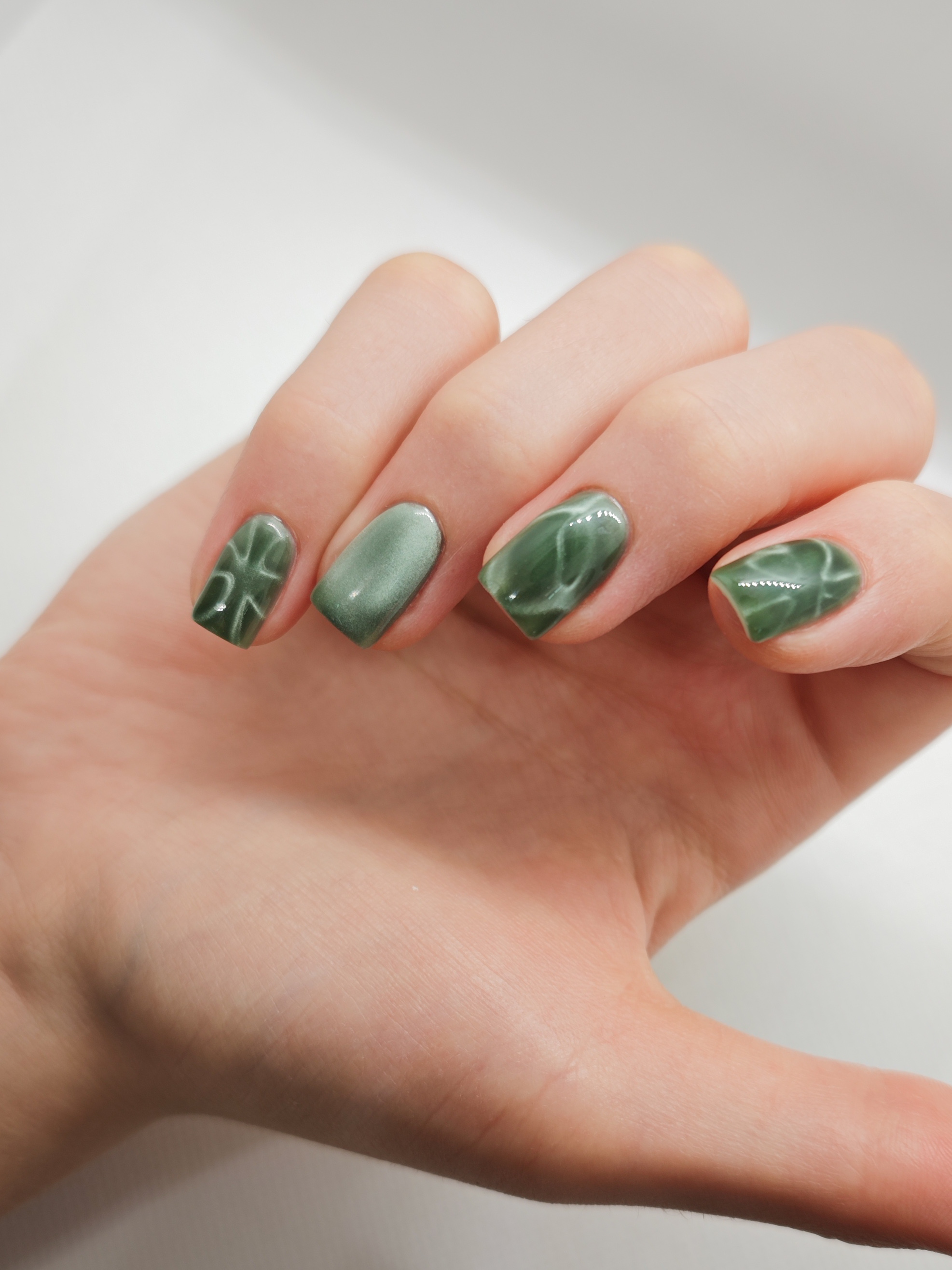 зеленый, Маникюр, оригинальный, на каждый день, однотон, кошачий глаз