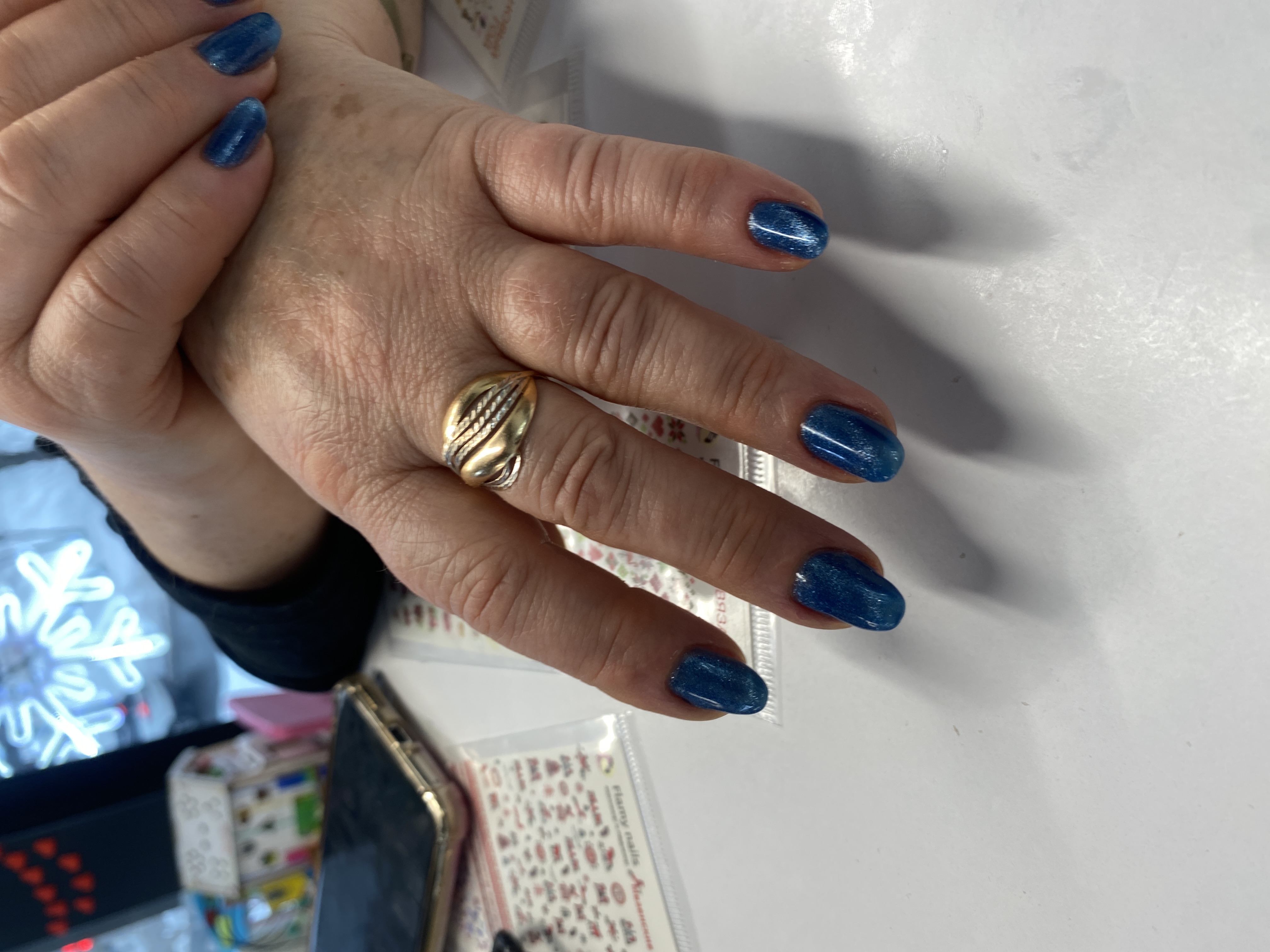 кошачий глаз, Маникюр, однотон, синий, на каждый день