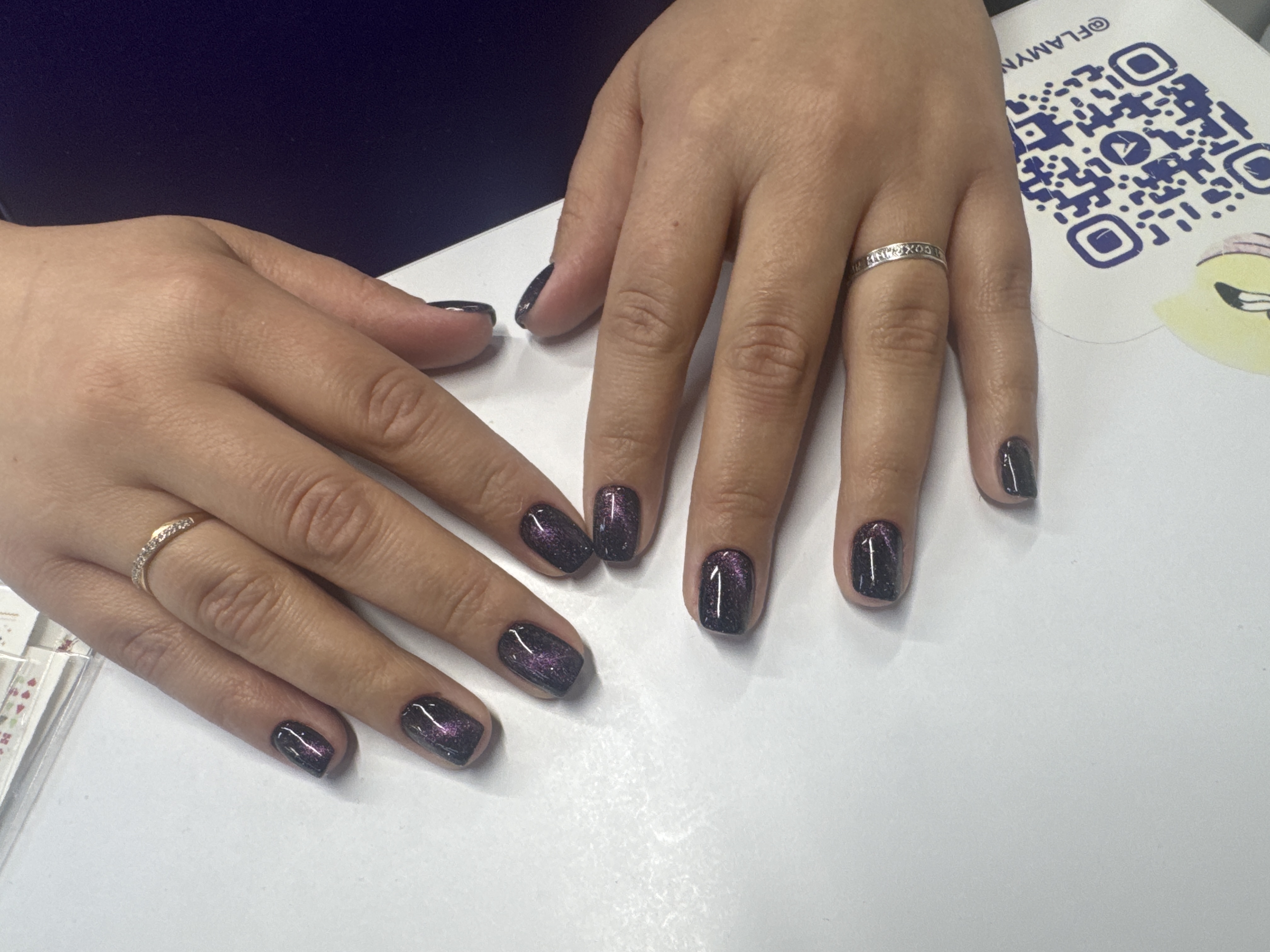 однотон, Маникюр, кошачий глаз, фиолетовый, на каждый день